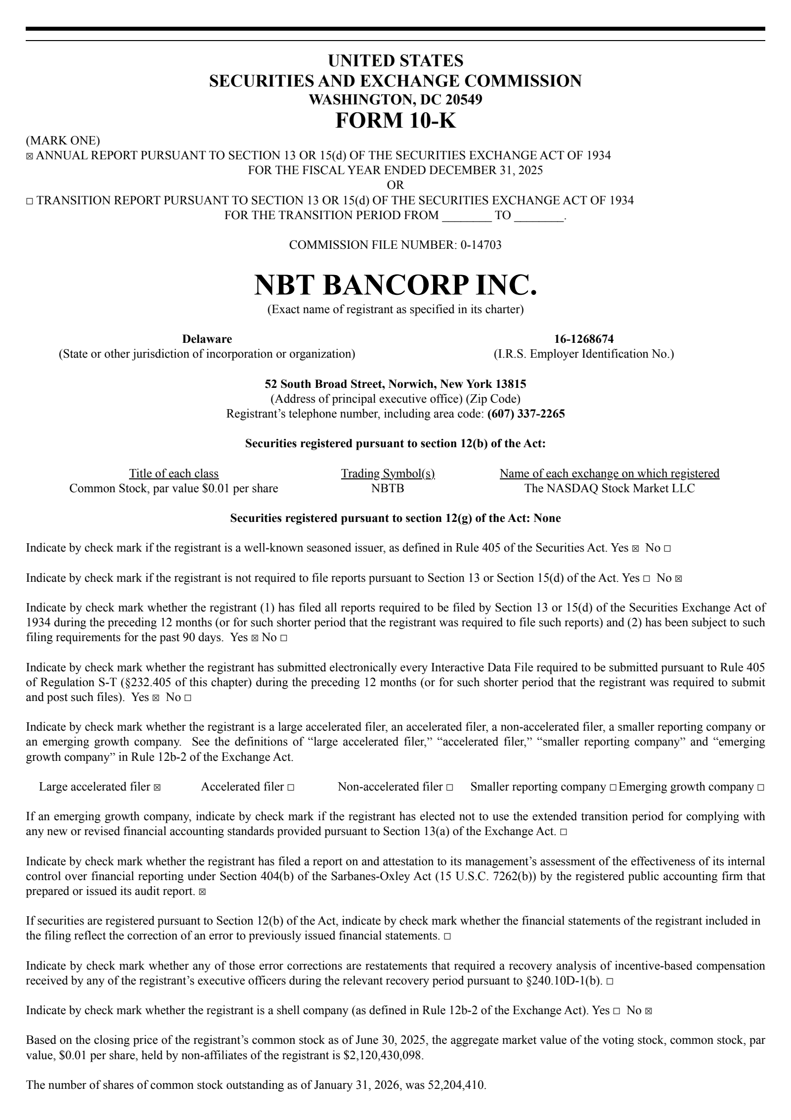 NBT Bancorp's Q4 2025 Annual report
