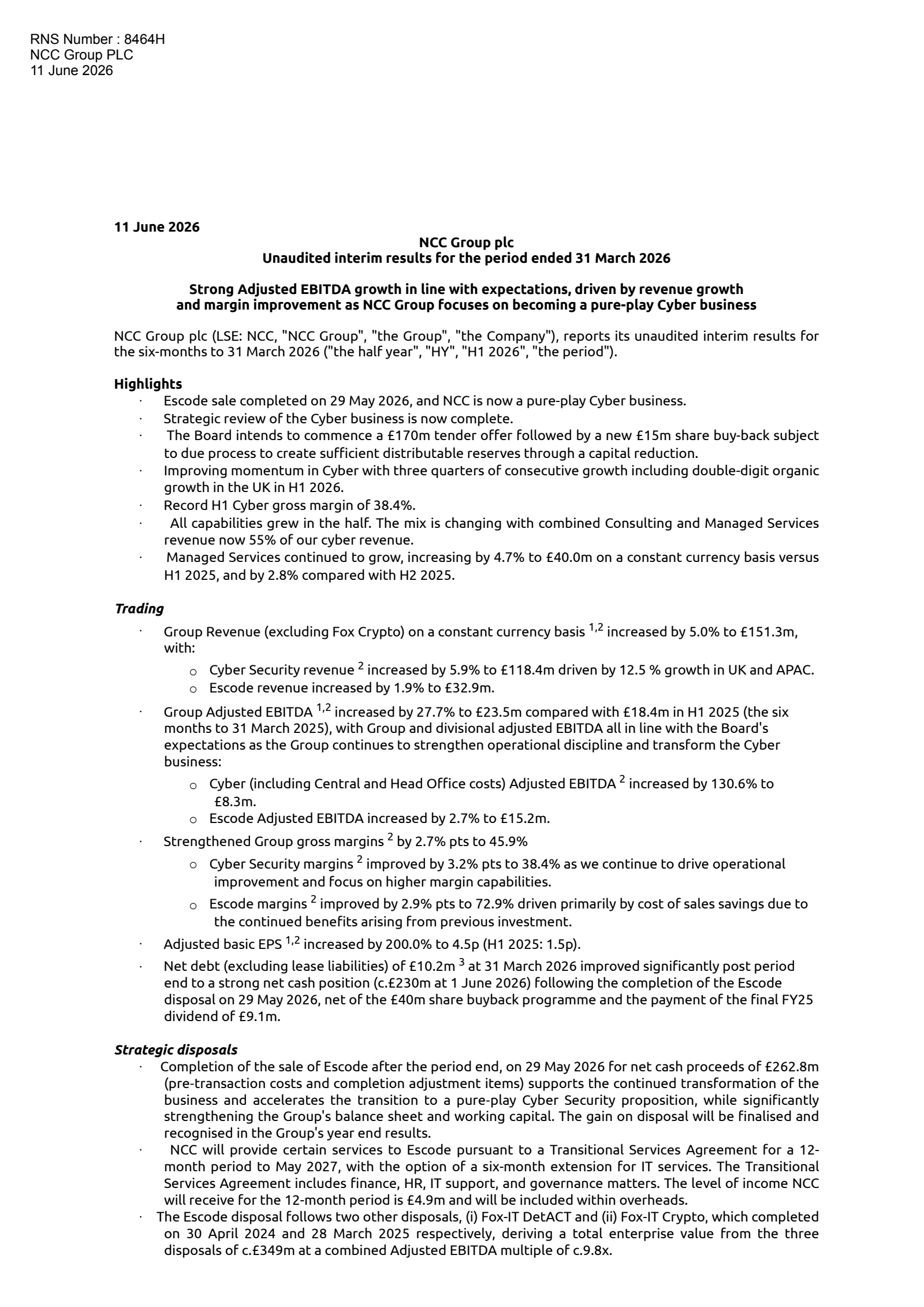 NCC Group's H1 2026 Interim report