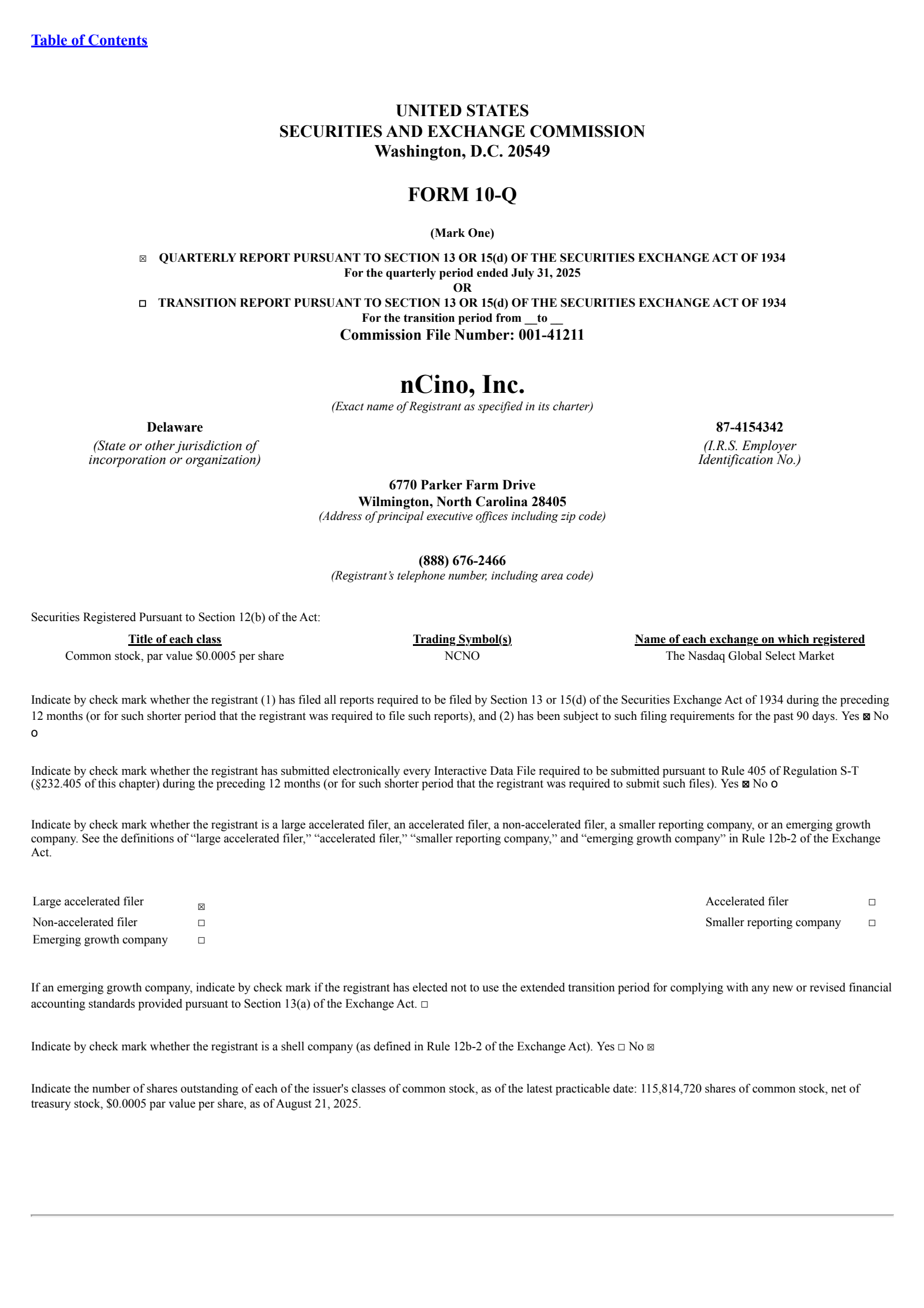 nCino's Q2 2026 Quarterly report