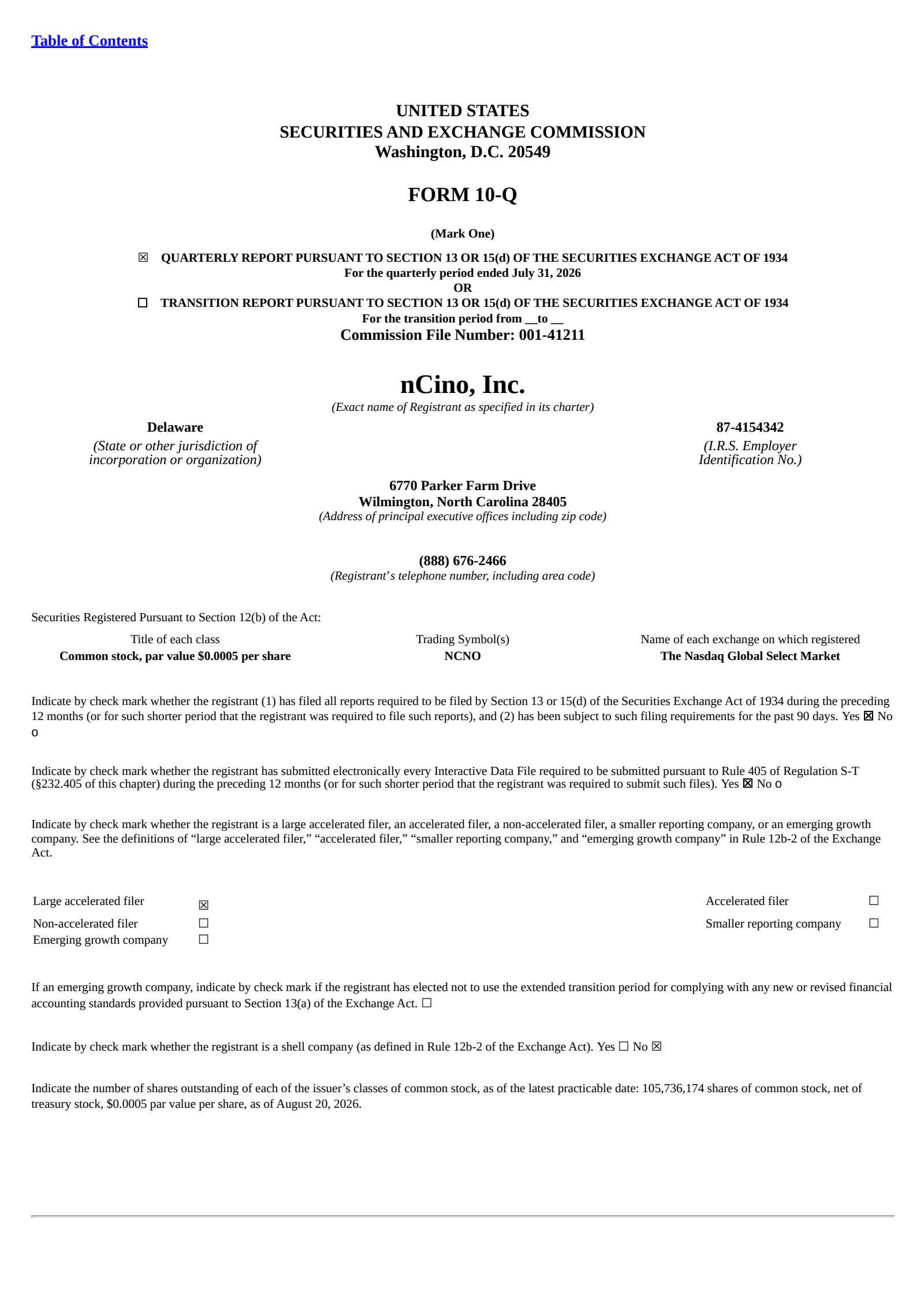 nCino's Q2 2027 Quarterly report