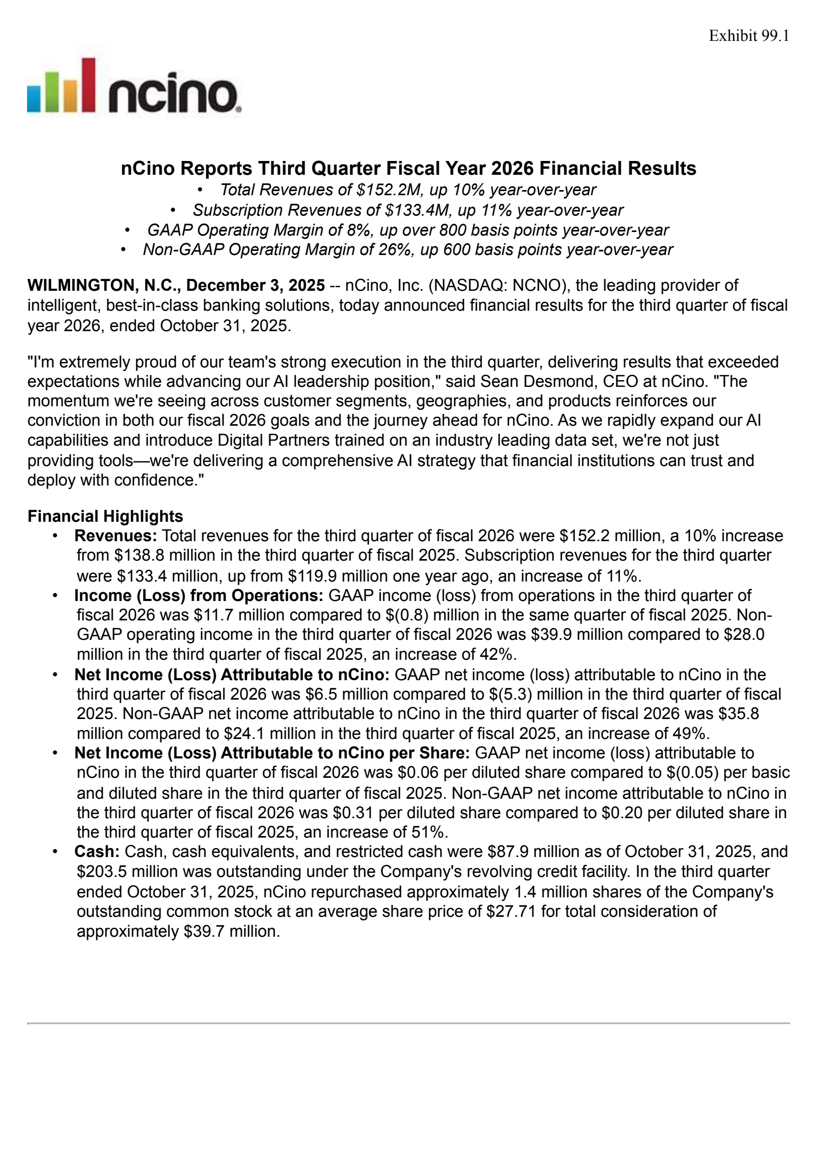 nCino's Q3 2026 Earnings Release