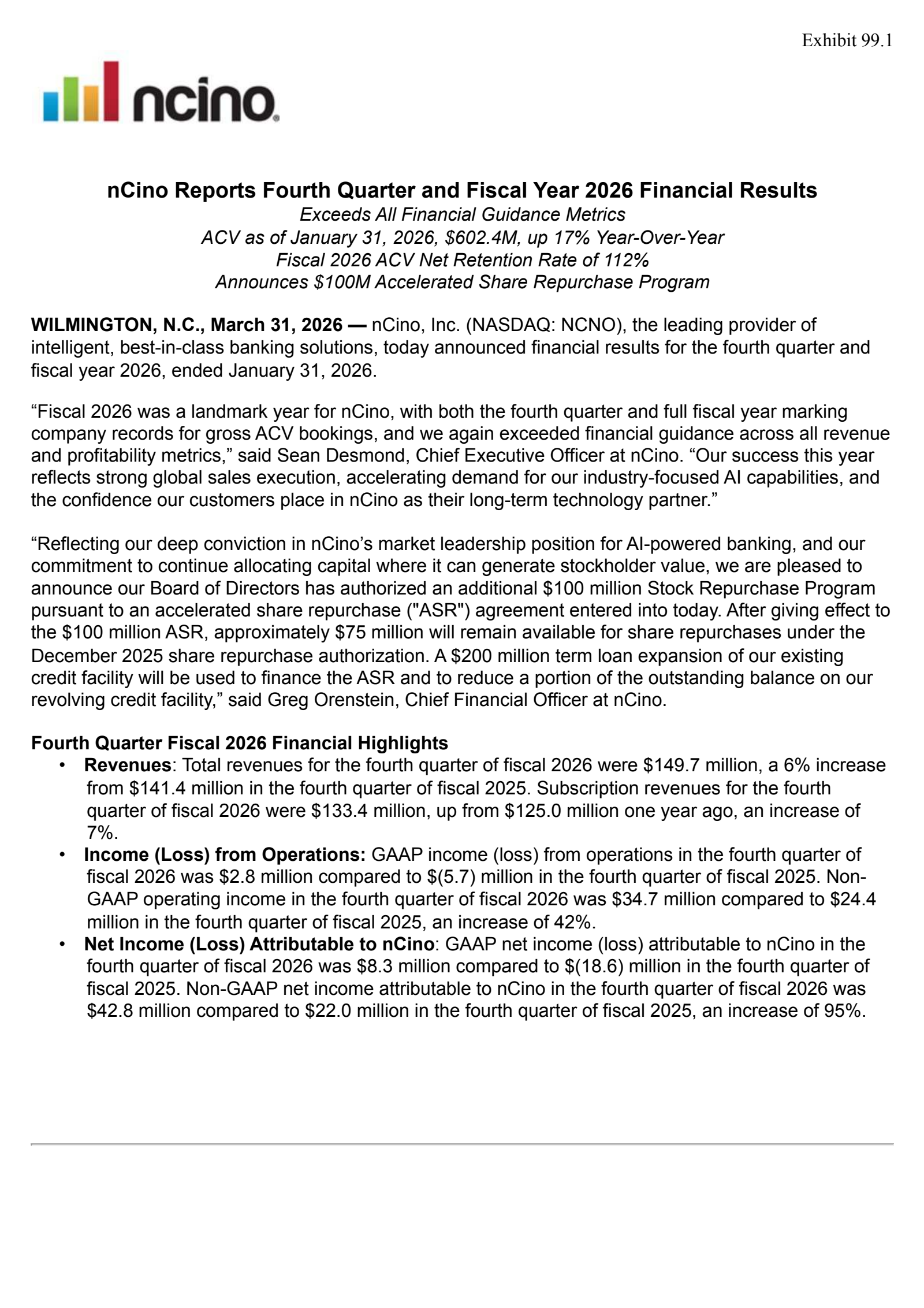 nCino's Q4 2026 Press Release