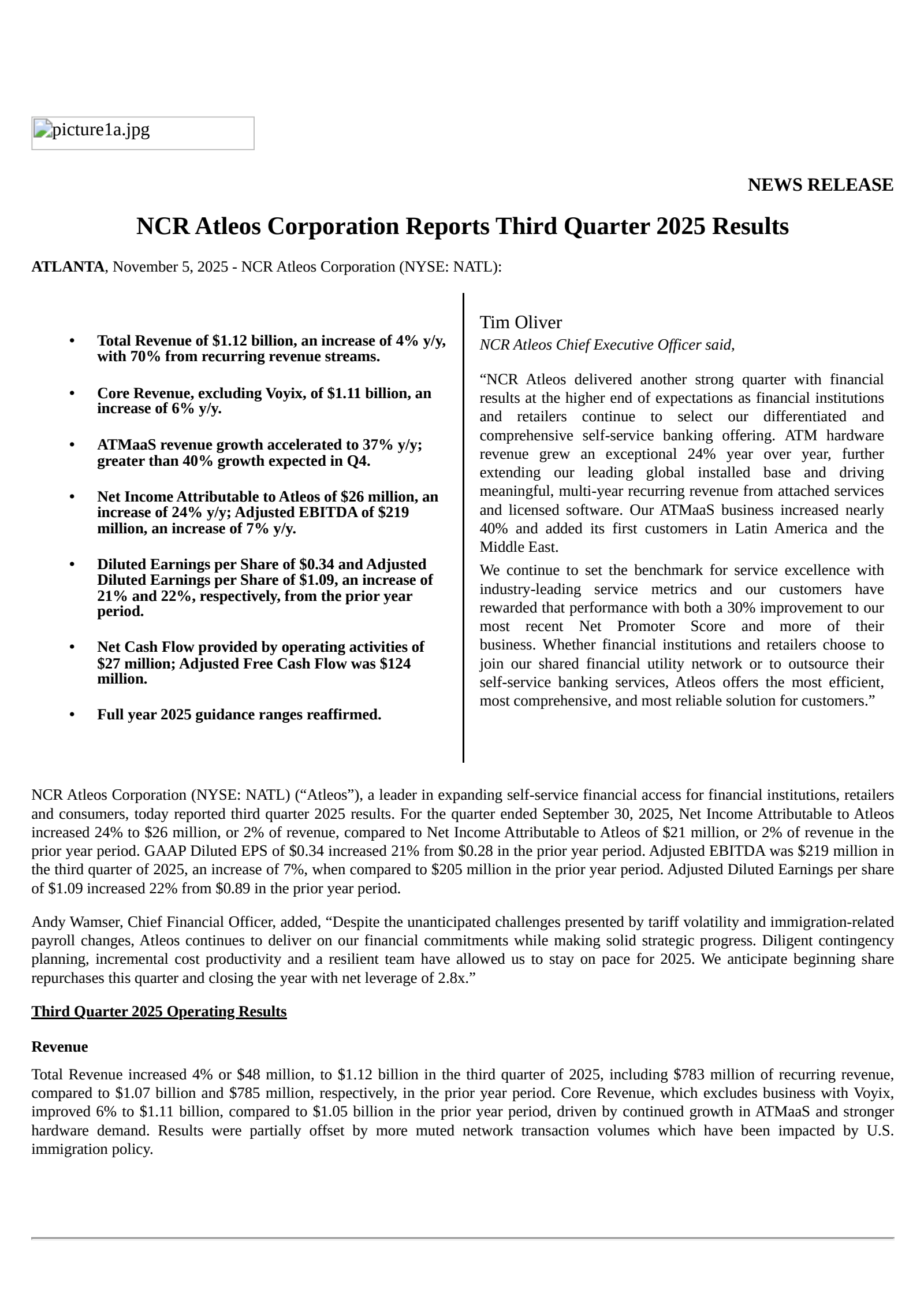 NCR Atleos' Q3 2025 Earnings Release