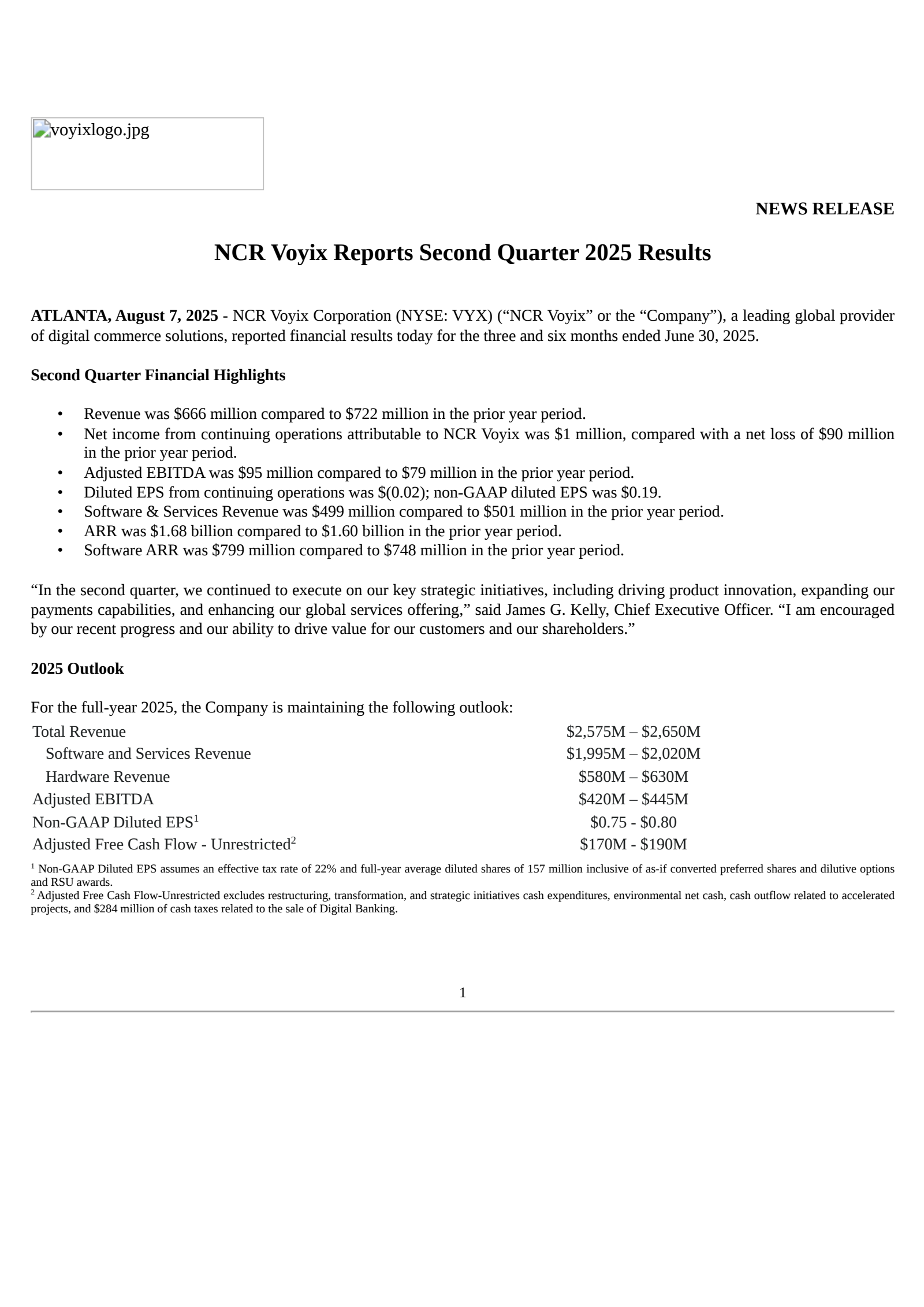 NCR Voyix's Q2 2025 Press Release