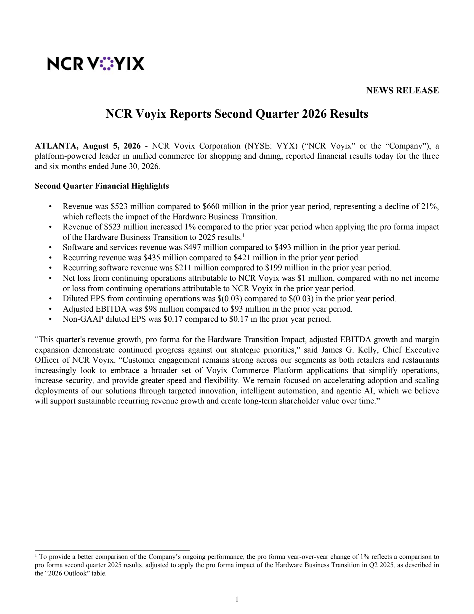 NCR Voyix's Q2 2026 Press Release