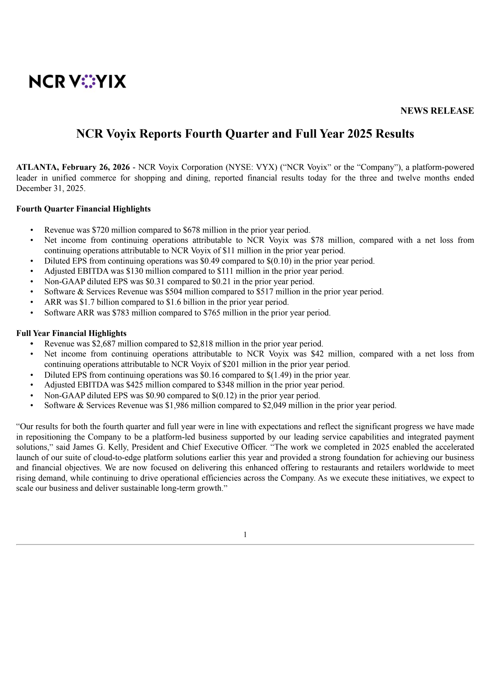 NCR Voyix's Q4 2025 Press Release