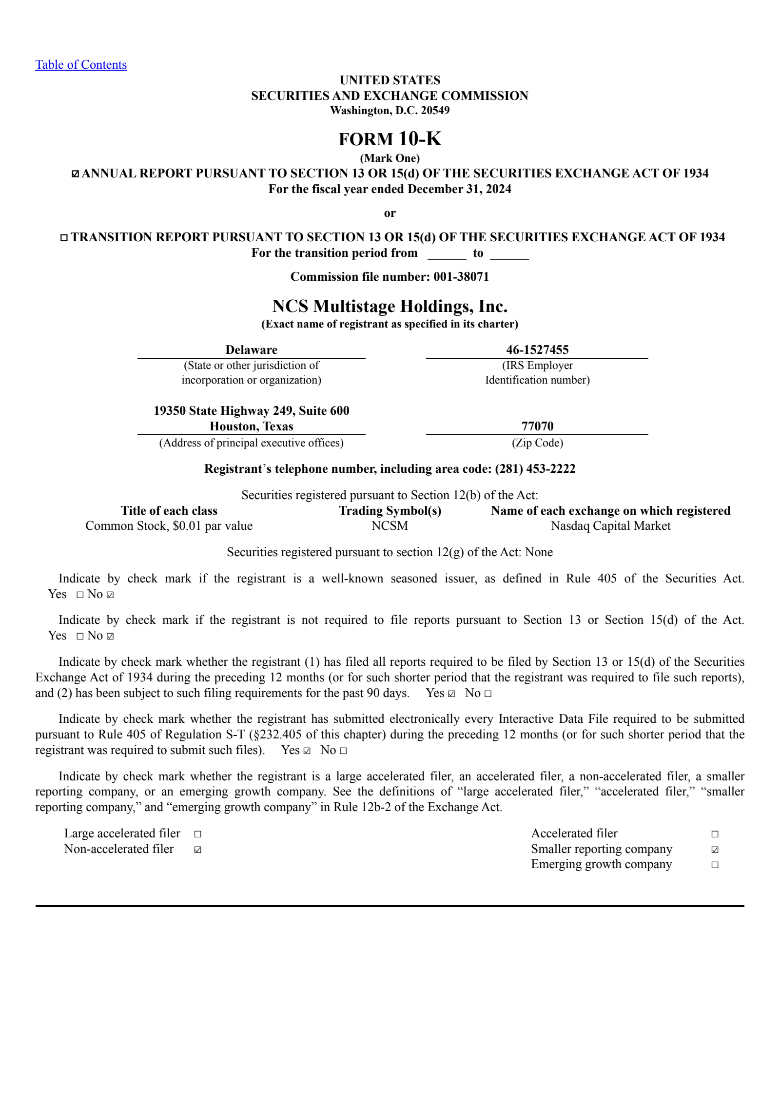 NCS Multistage's Q4 2024 Annual report
