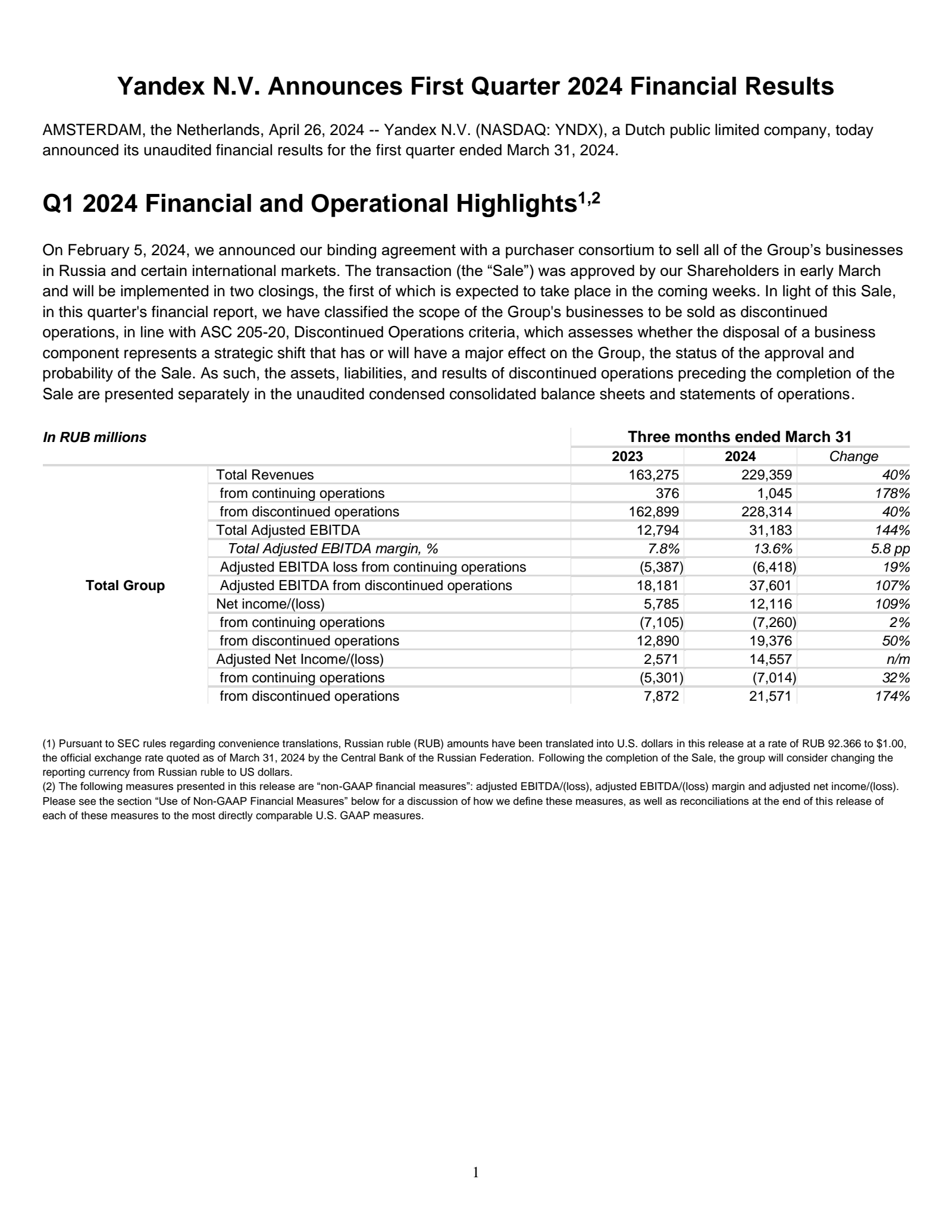 Nebius Group's Q1 2024 Earnings Release
