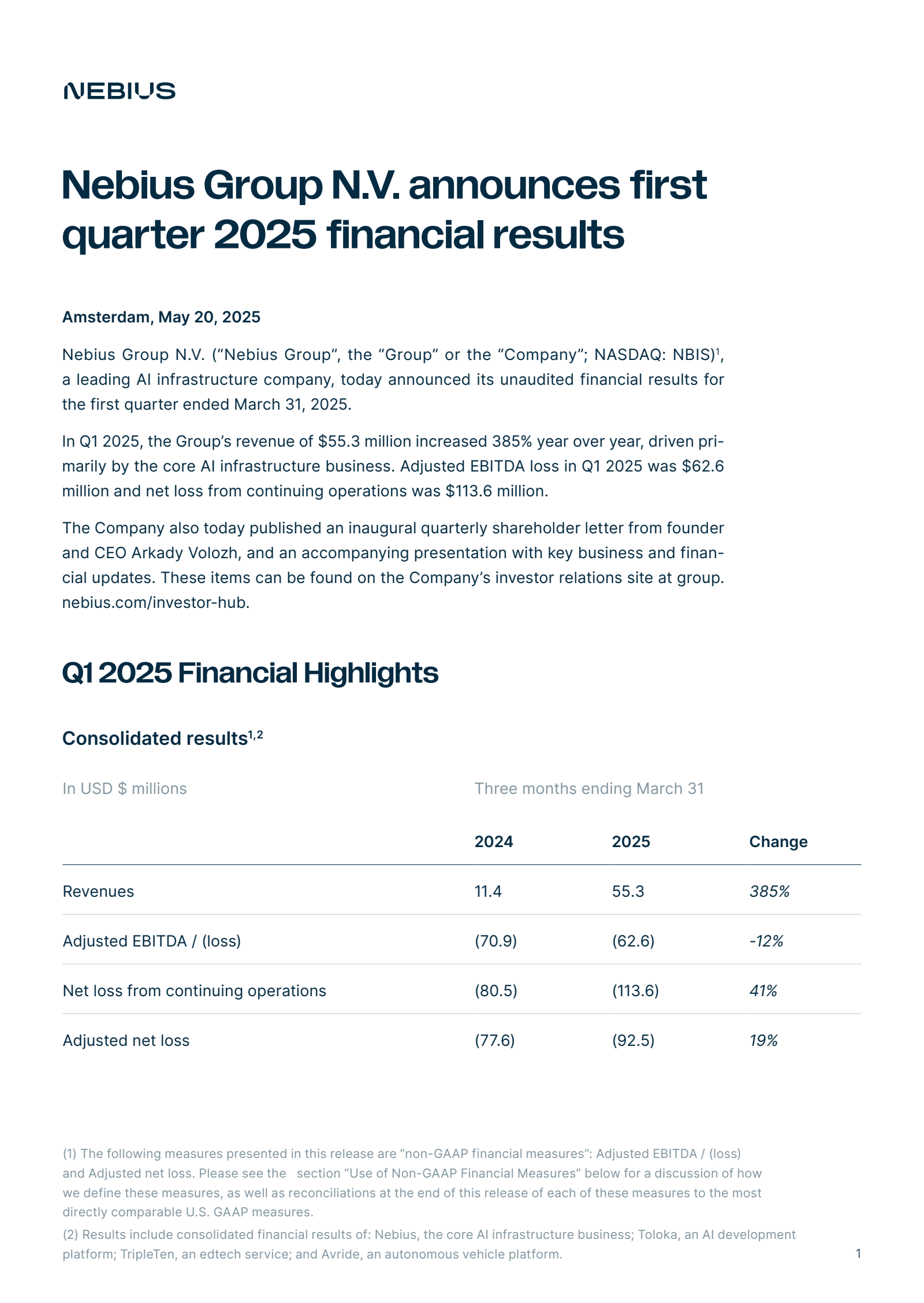 Nebius Group's Q1 2025 Earnings Release