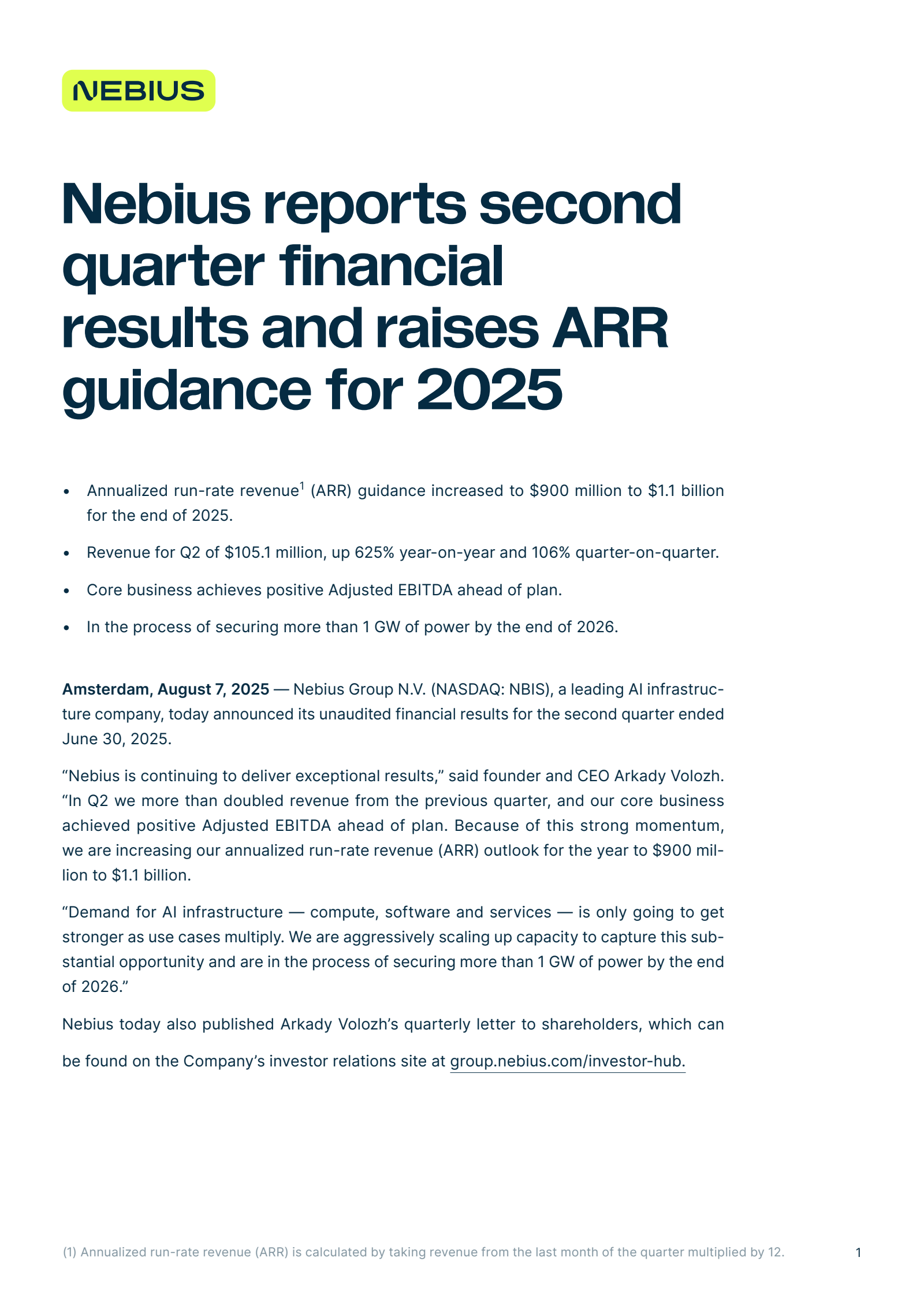 Nebius Group's Q2 2025 Earnings Release