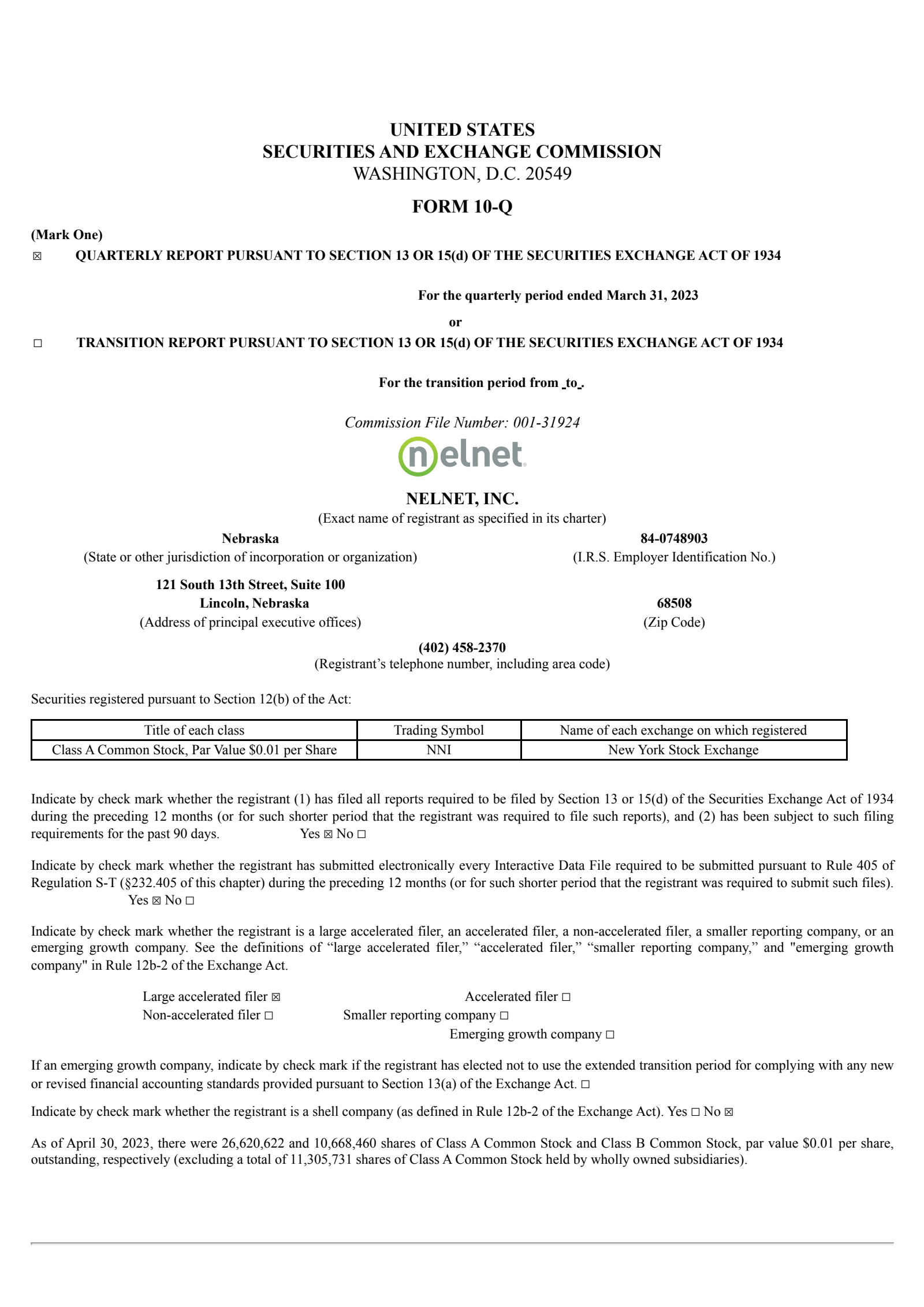 Nelnet's Q1 2023 Quarterly report