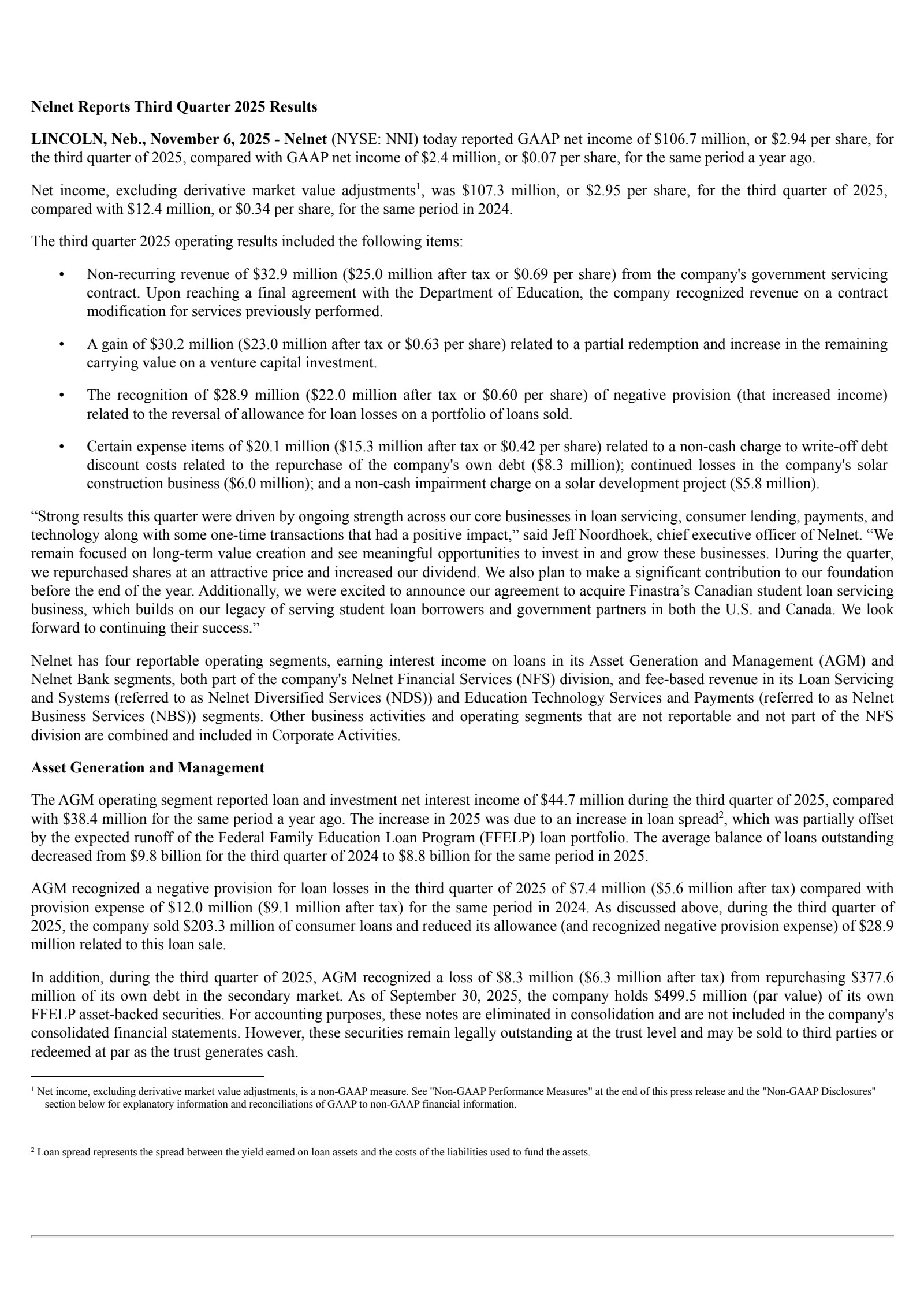 Nelnet's Q3 2025 Earnings Release