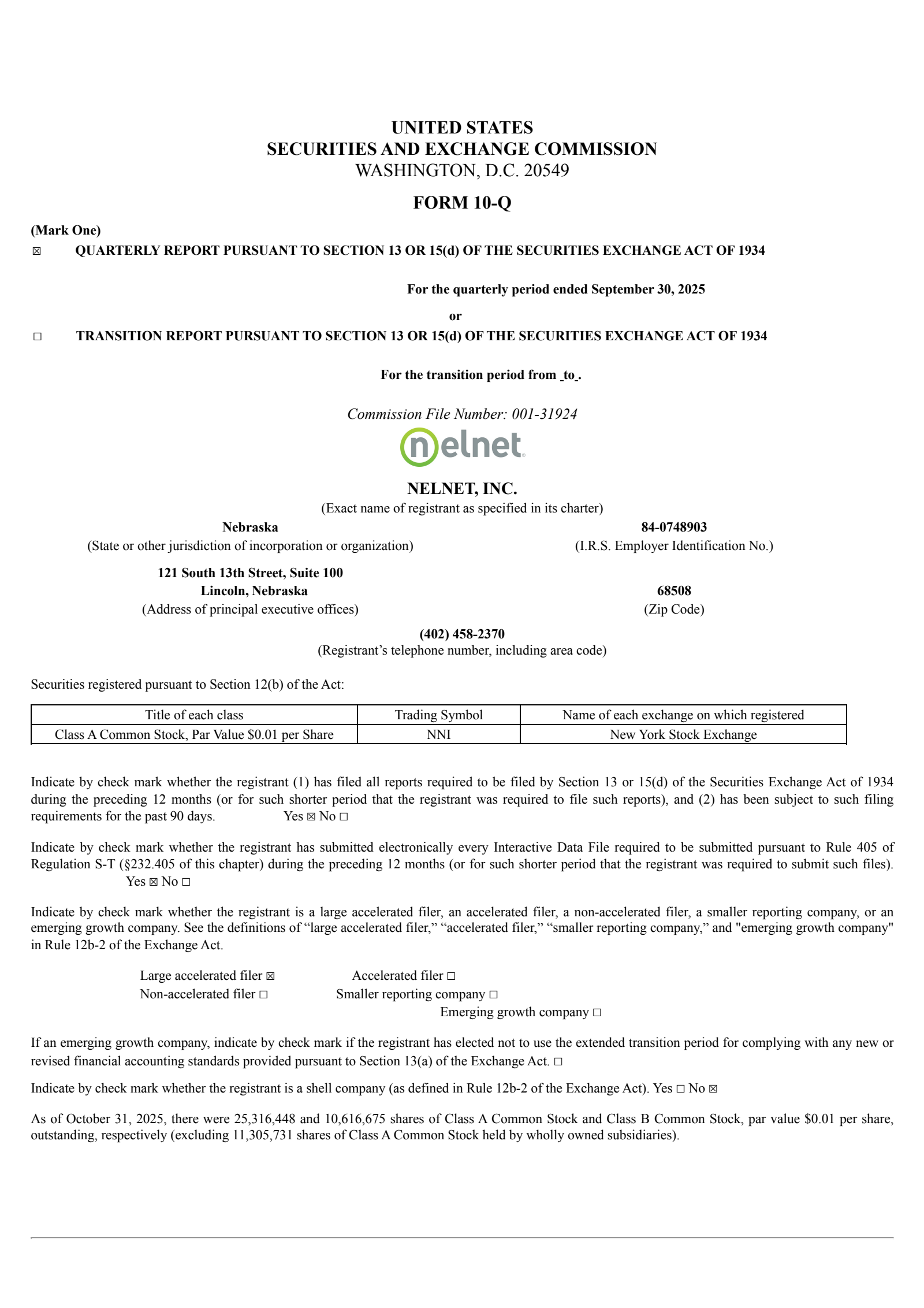 Nelnet's Q3 2025 Quarterly Report