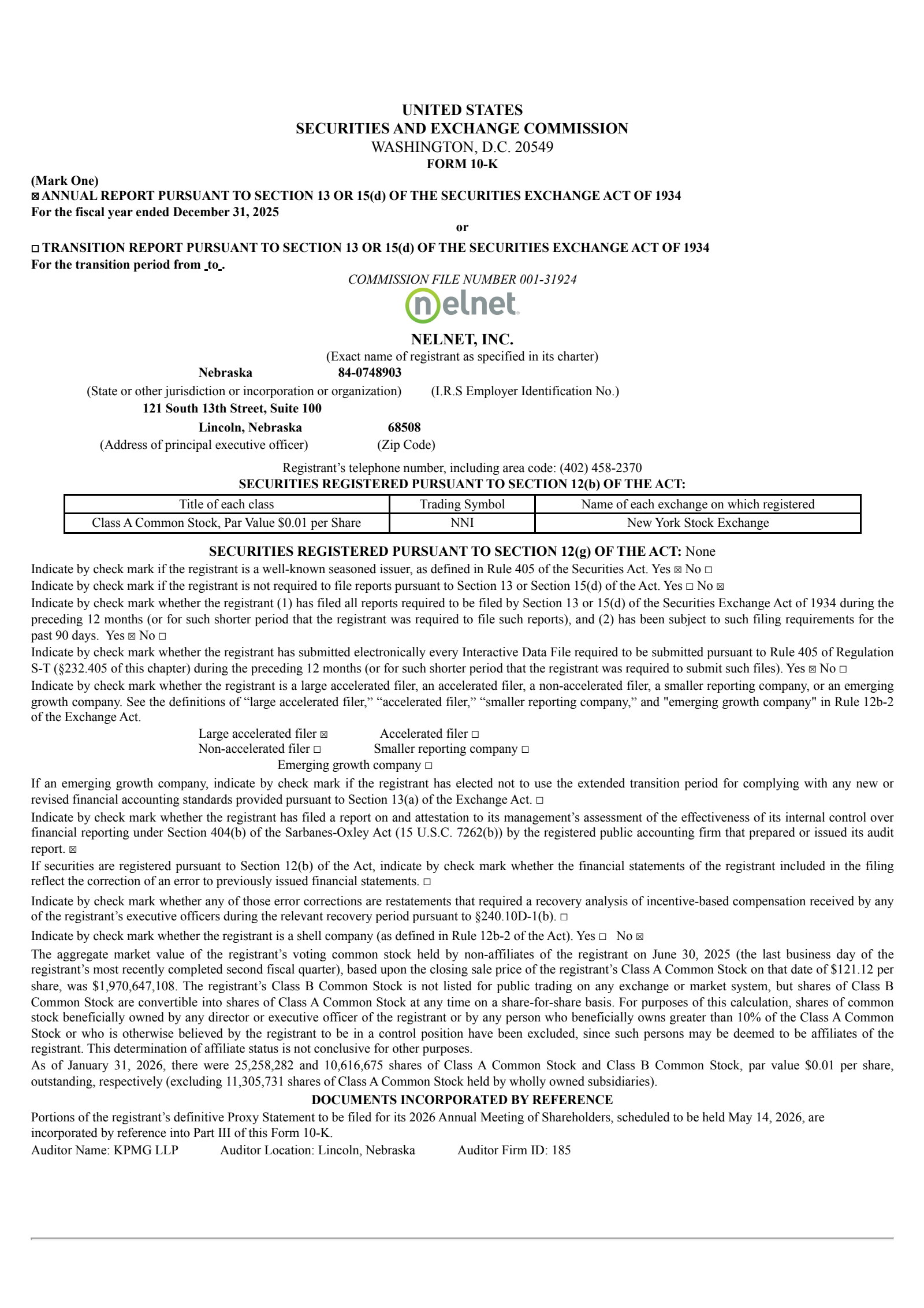 Nelnet's Q4 2025 Annual report