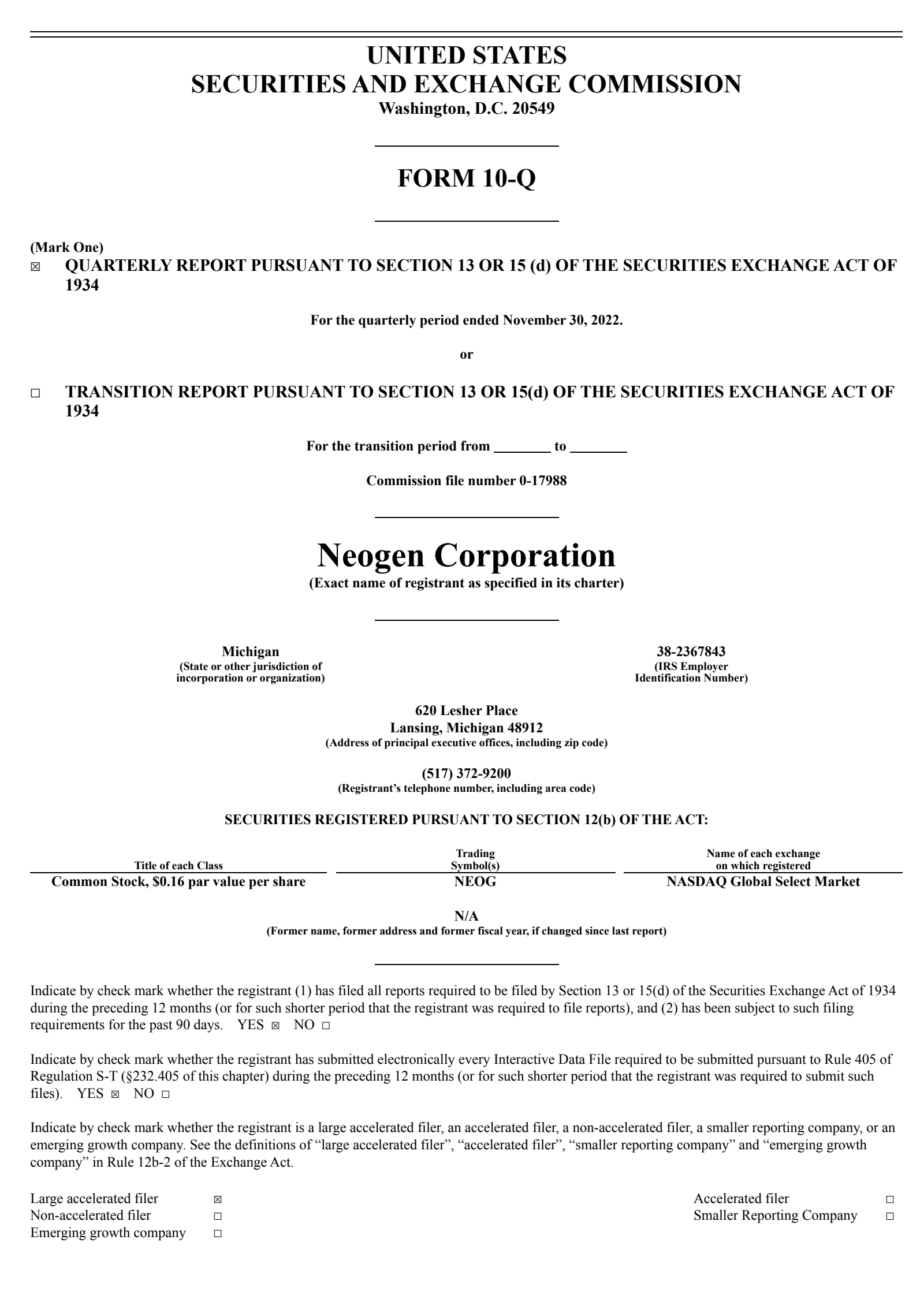 Neogen's Q2 2023 Quarterly report