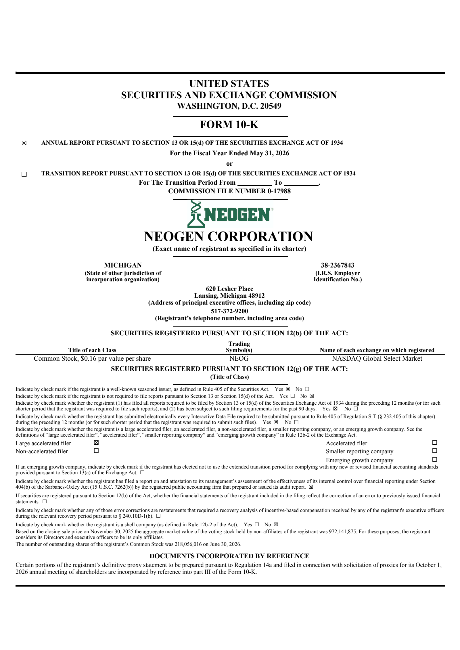 Neogen's Q4 2026 Annual report