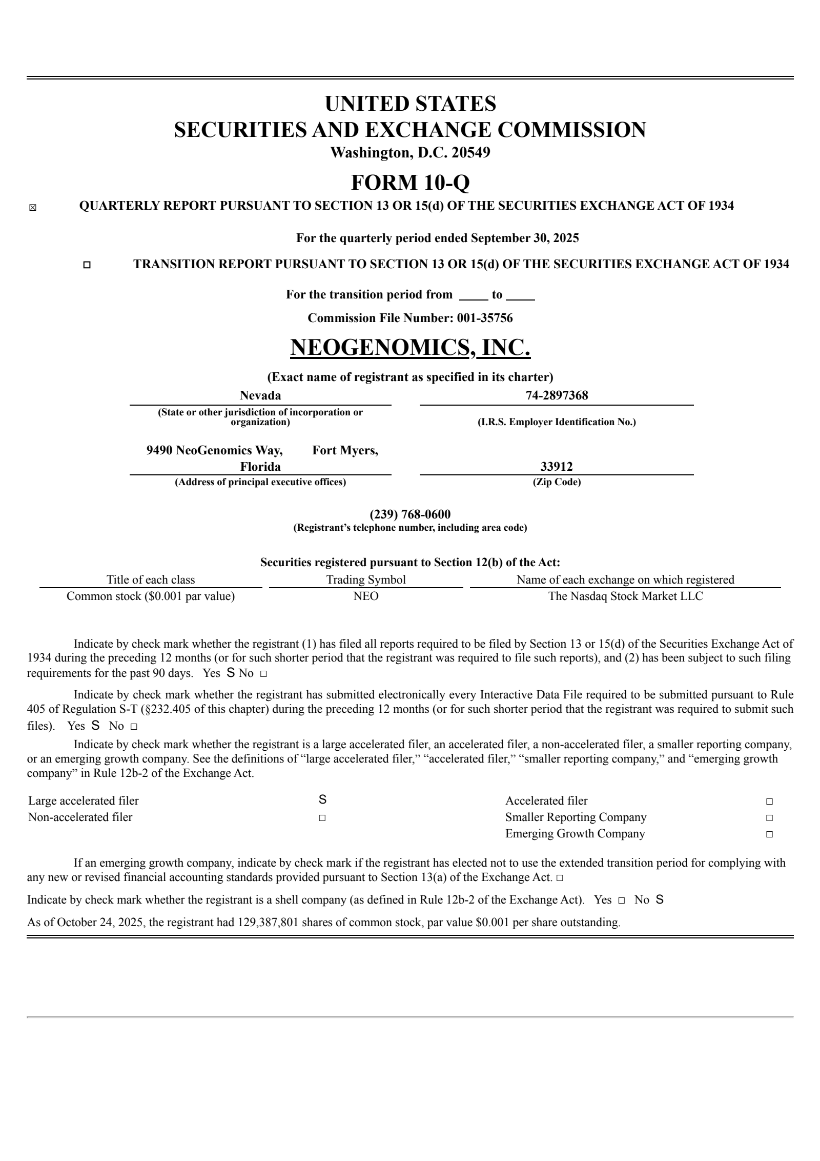 NeoGenomics' Q3 2025 Quarterly Report