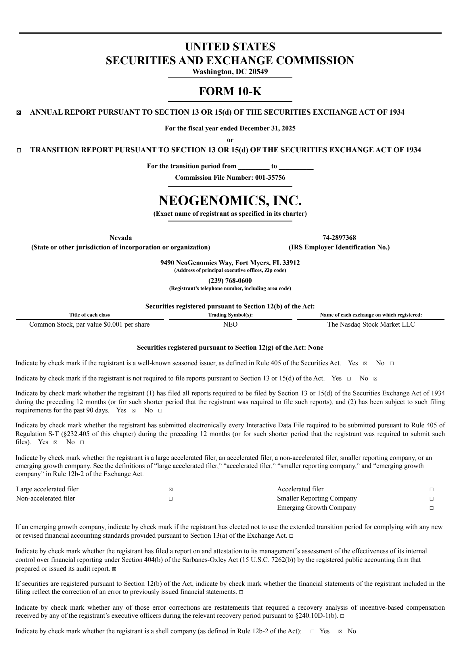 NeoGenomics' Q4 2025 Annual report