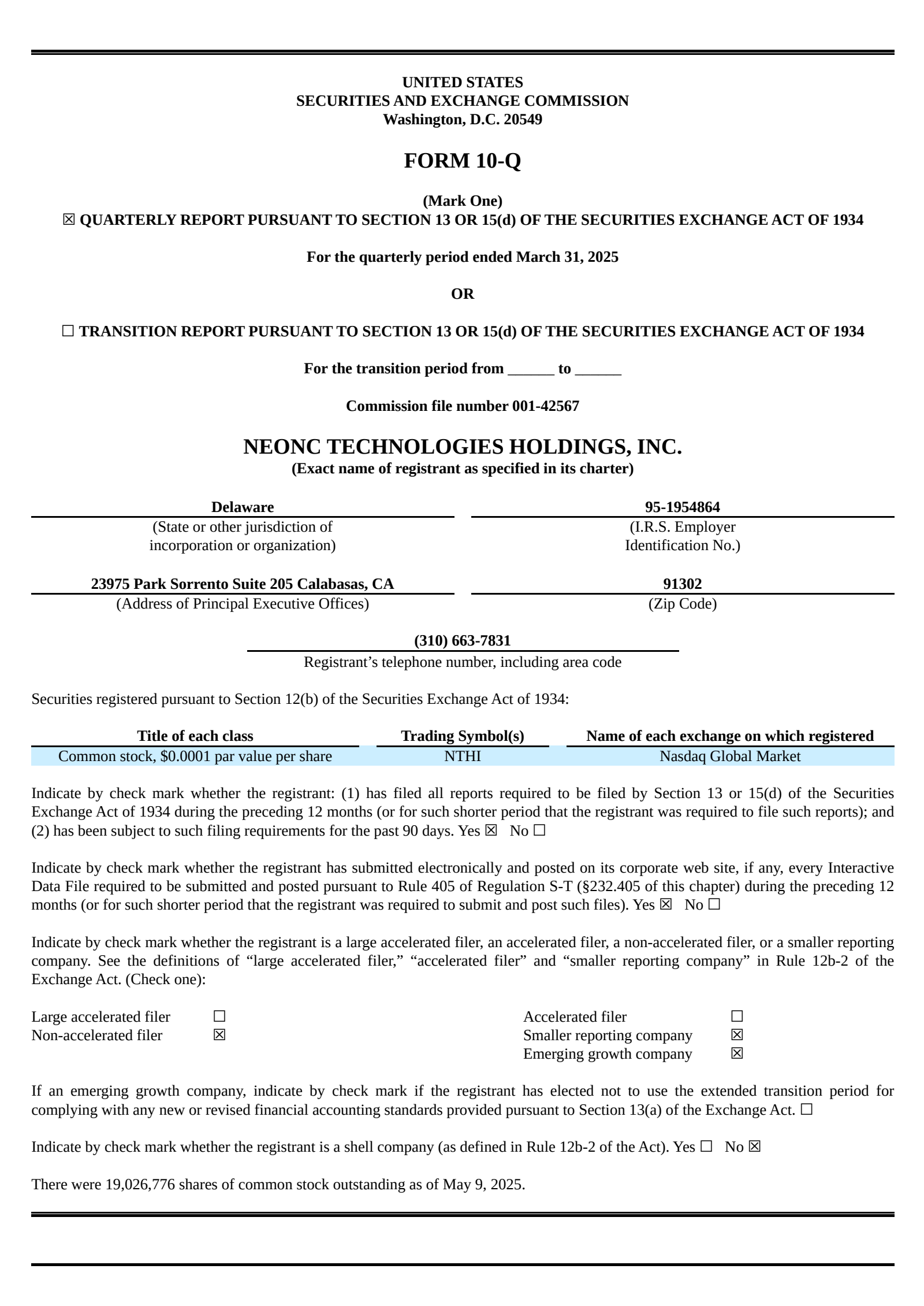 Neonc Technologies' Q1 2025 Quarterly report