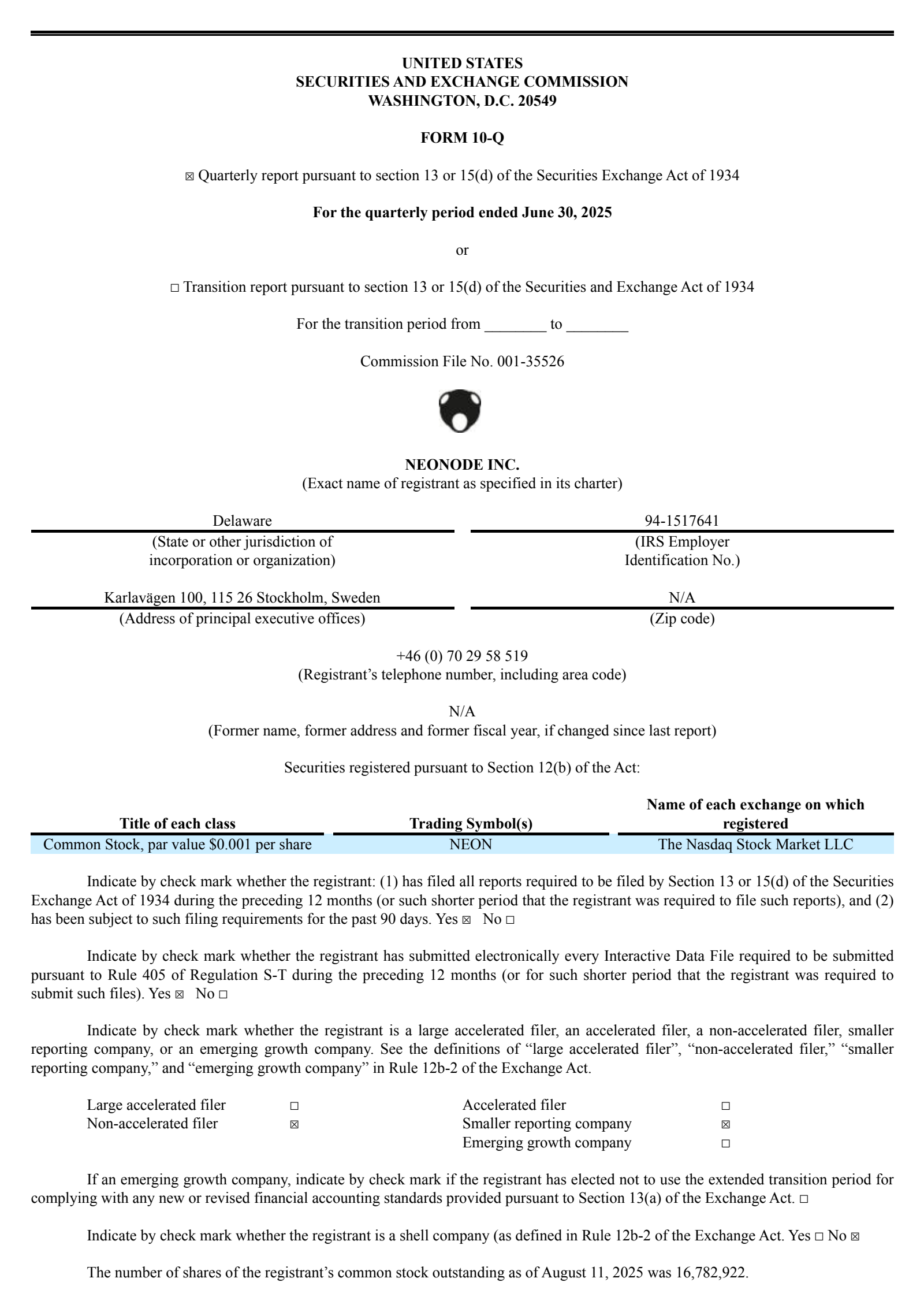 Neonode's Q2 2025 Quarterly report