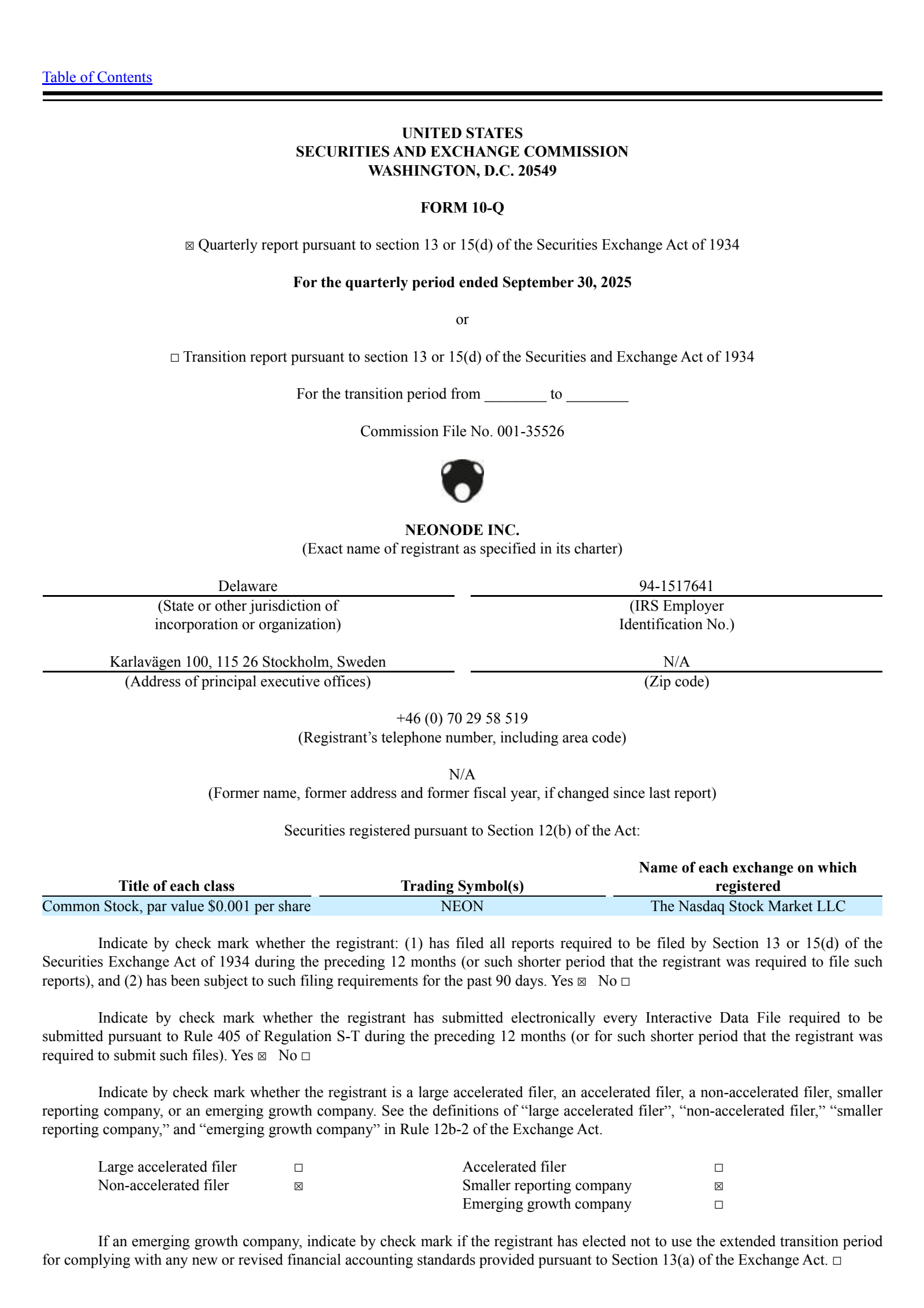 Neonode's Q3 2025 Quarterly Report