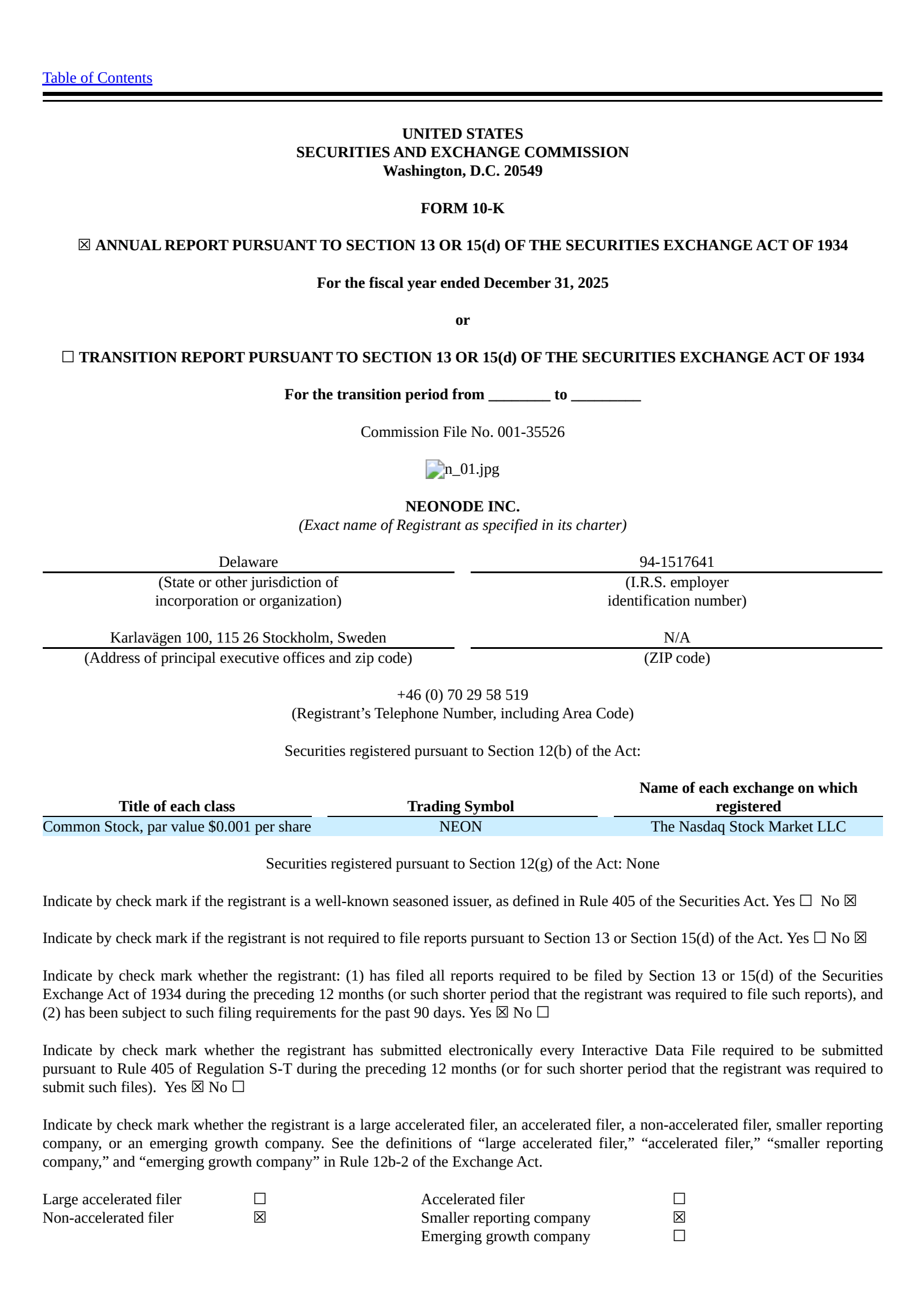 Neonode's Q4 2025 Annual report