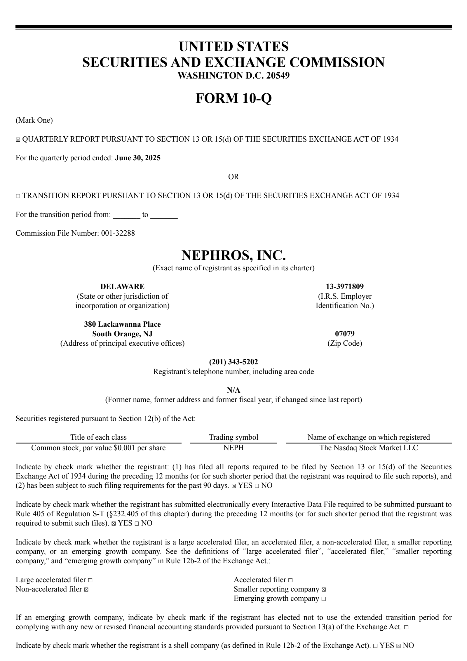 Nephros' Q2 2025 Quarterly report