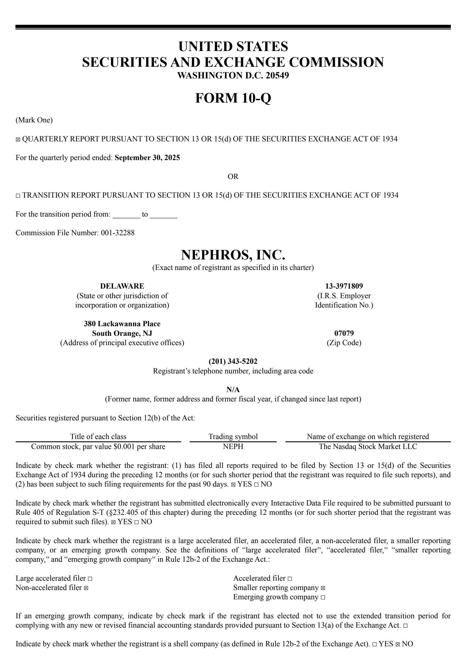 Nephros' Q3 2025 Quarterly Report