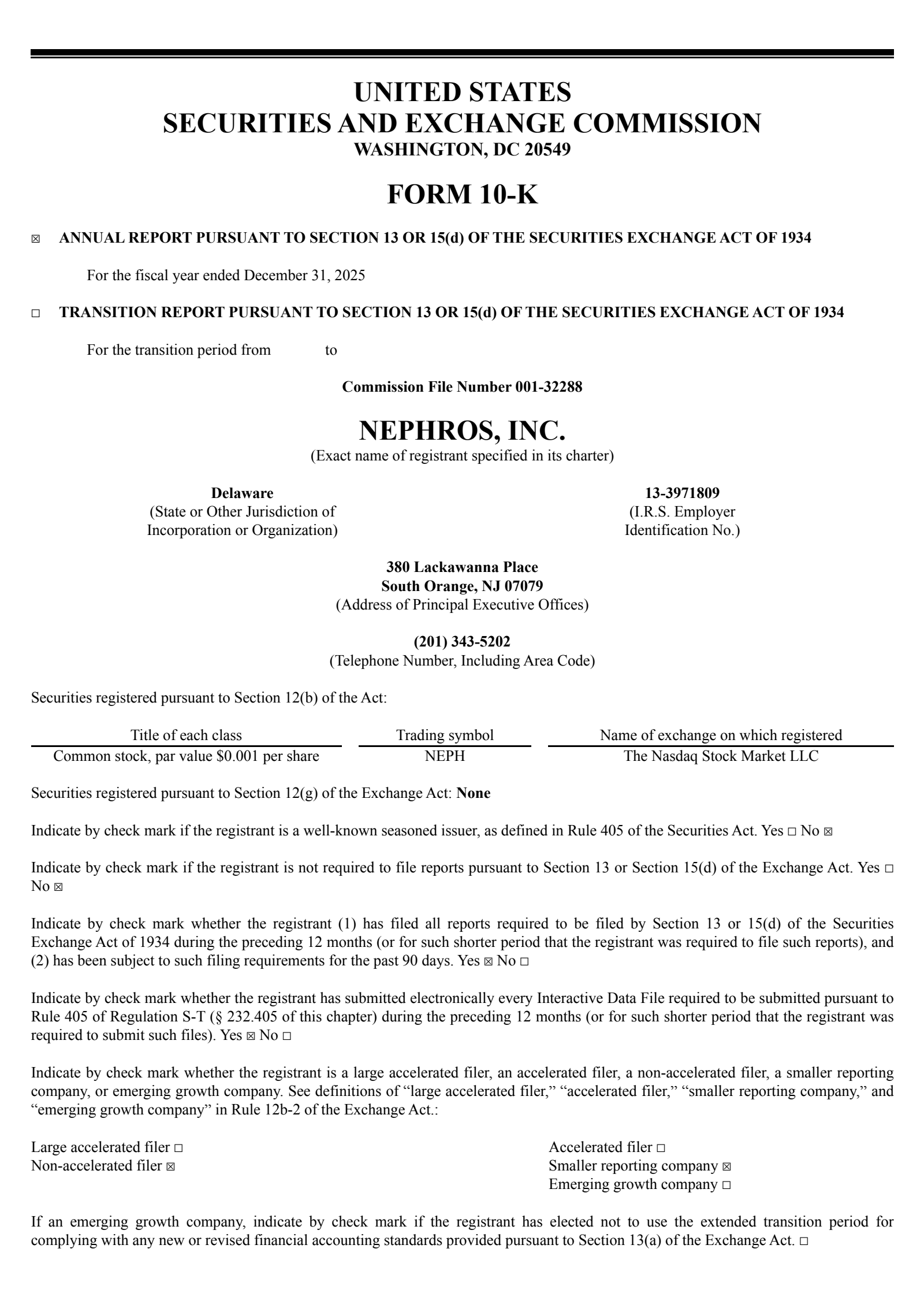 Nephros' Q4 2025 Annual report
