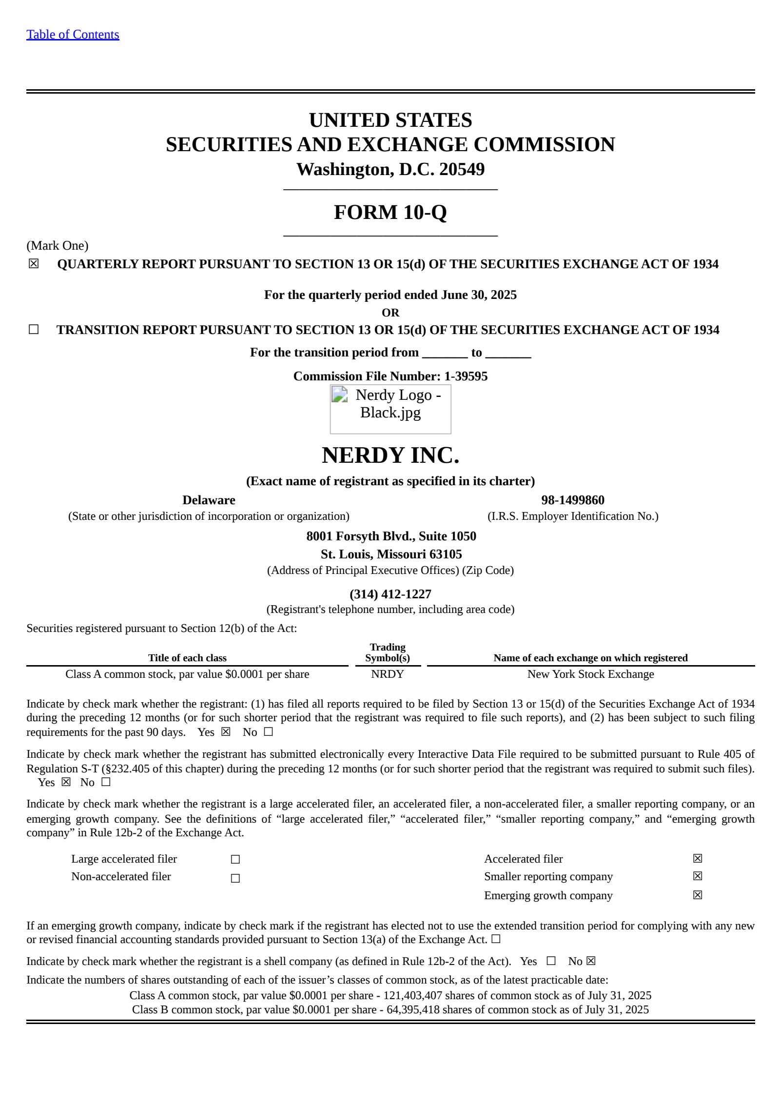 Nerdy's Q2 2025 Quarterly report