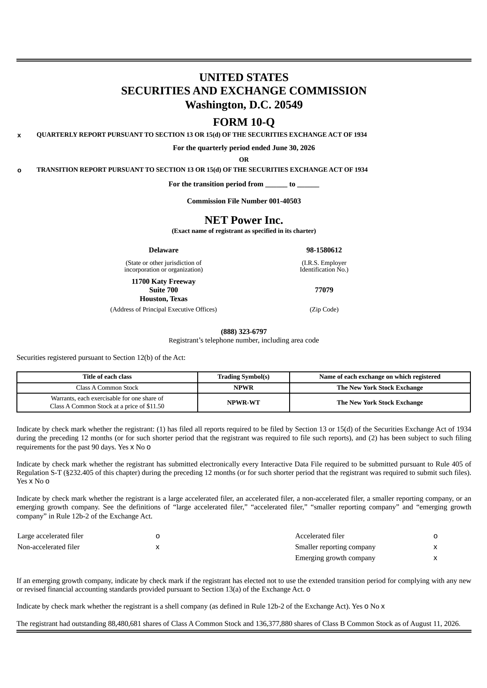 NET Power's Q2 2026 Quarterly report