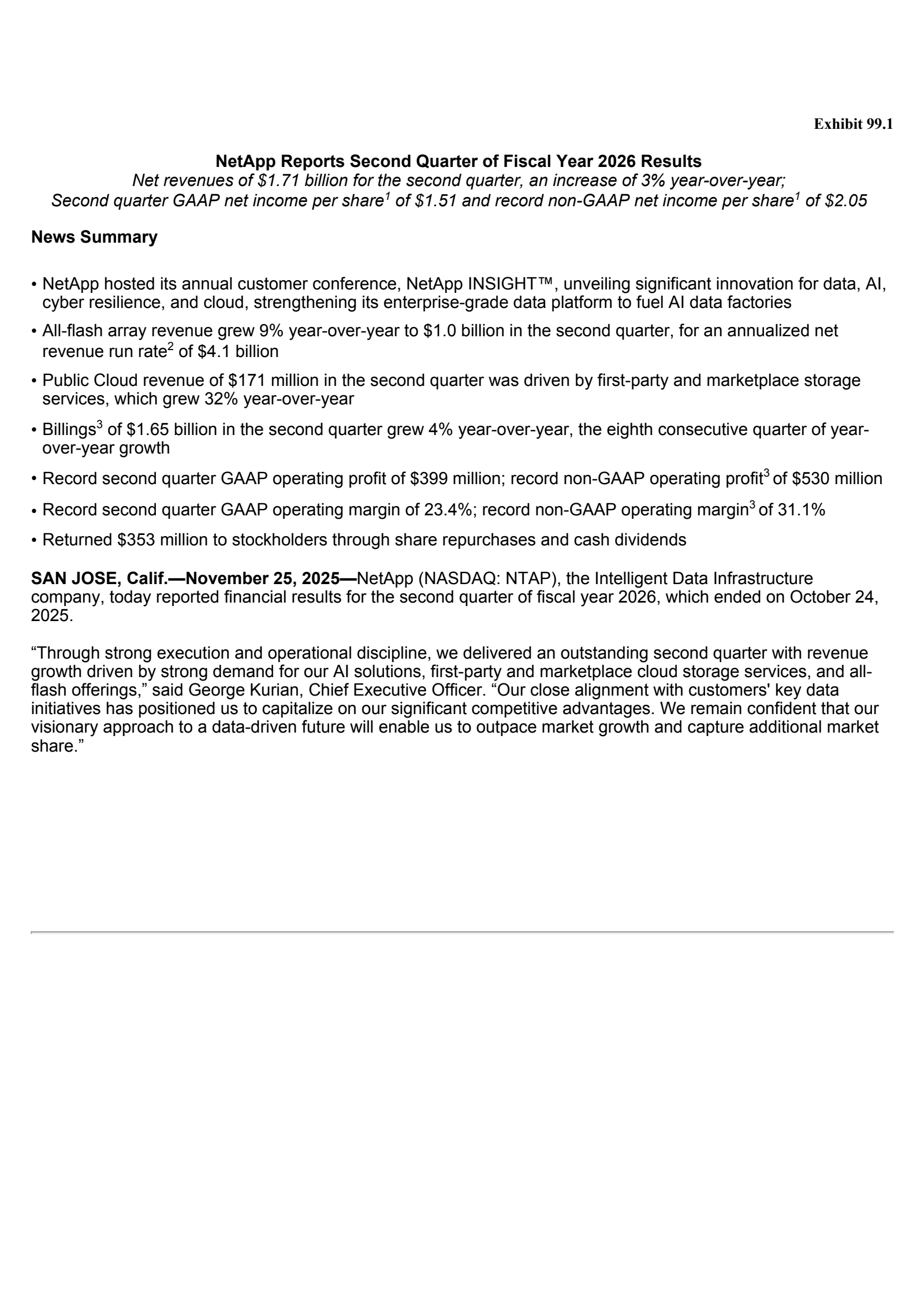 NetApp's Q2 2026 Earnings Release