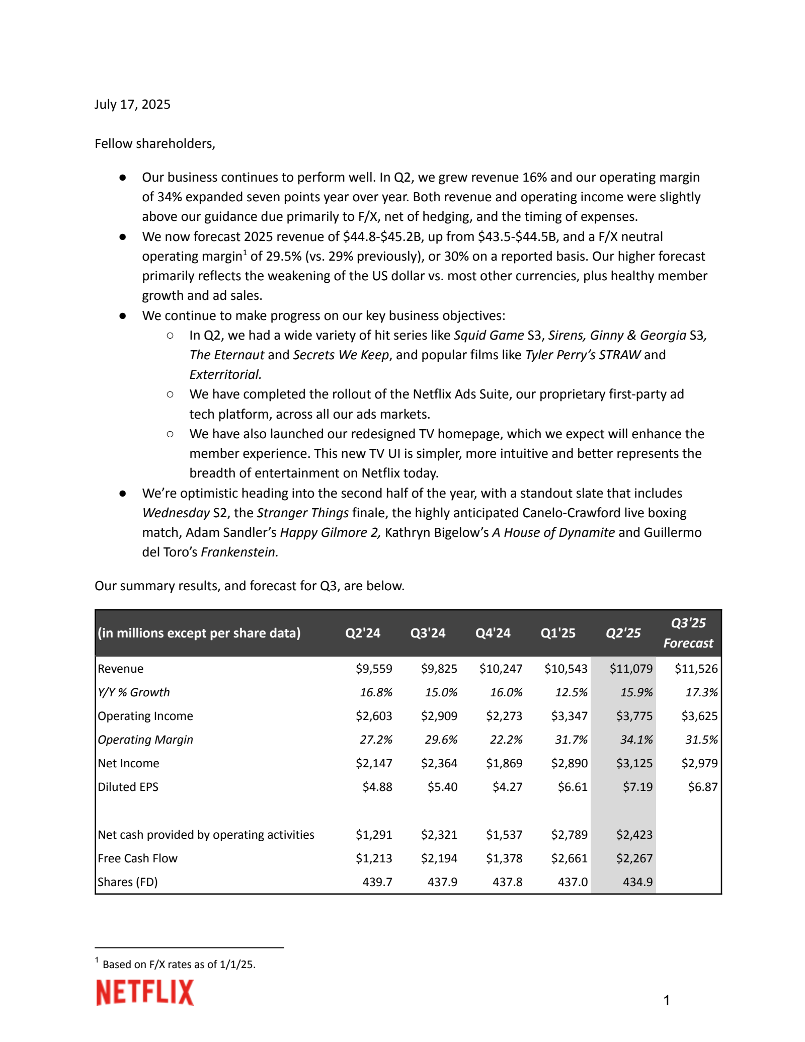 Netflix's Q2 2025 Press Release
