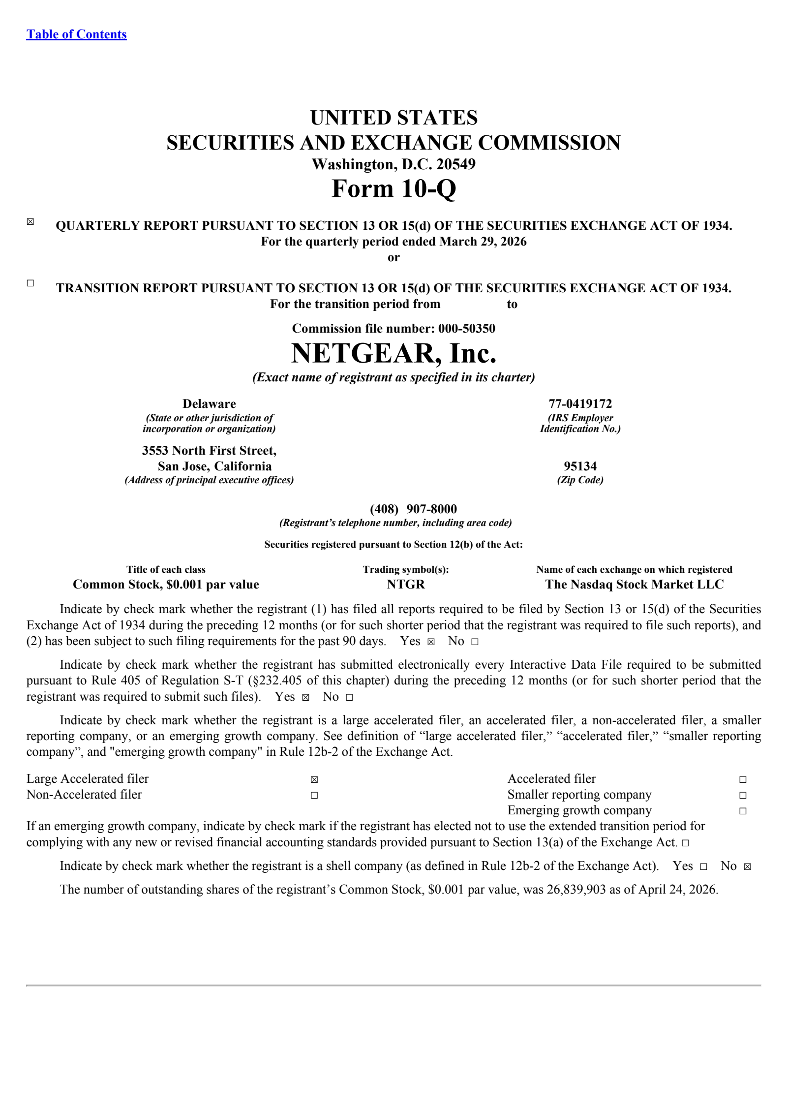 NETGEAR's Q1 2026 Quarterly report