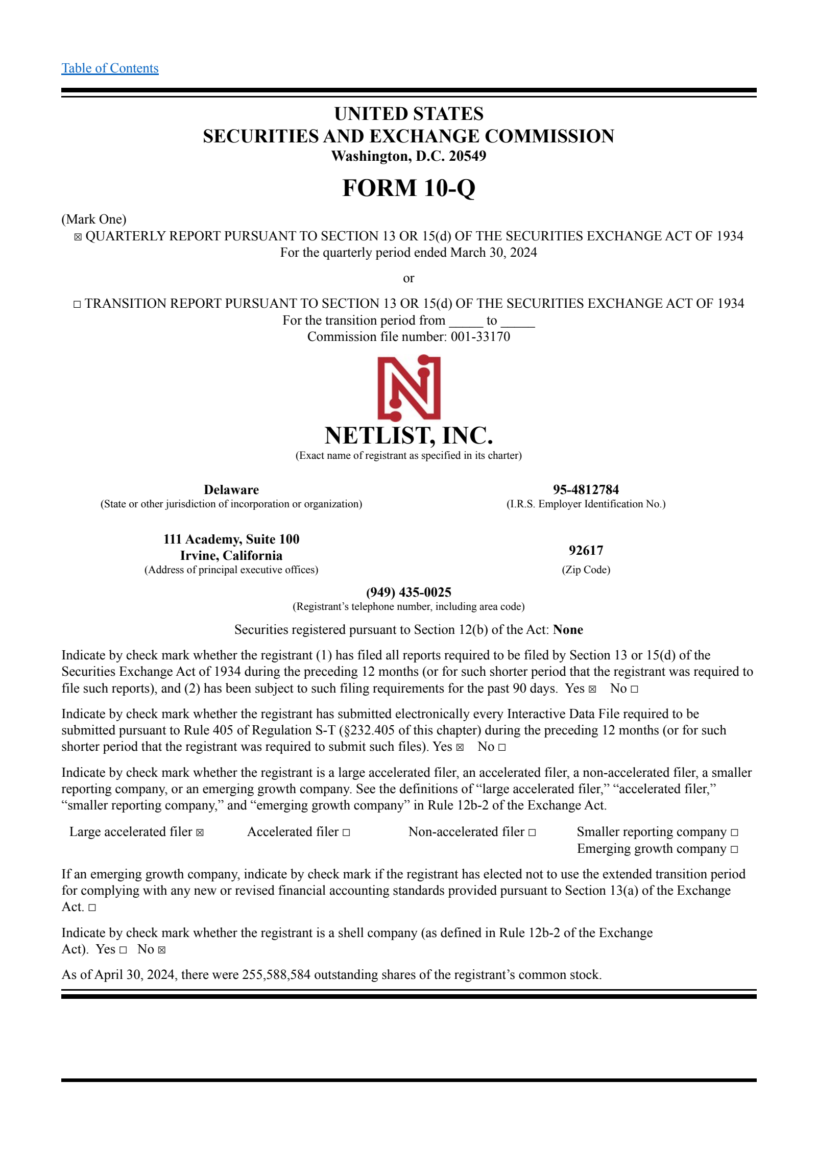 Netlist's Q1 2024 Quarterly report