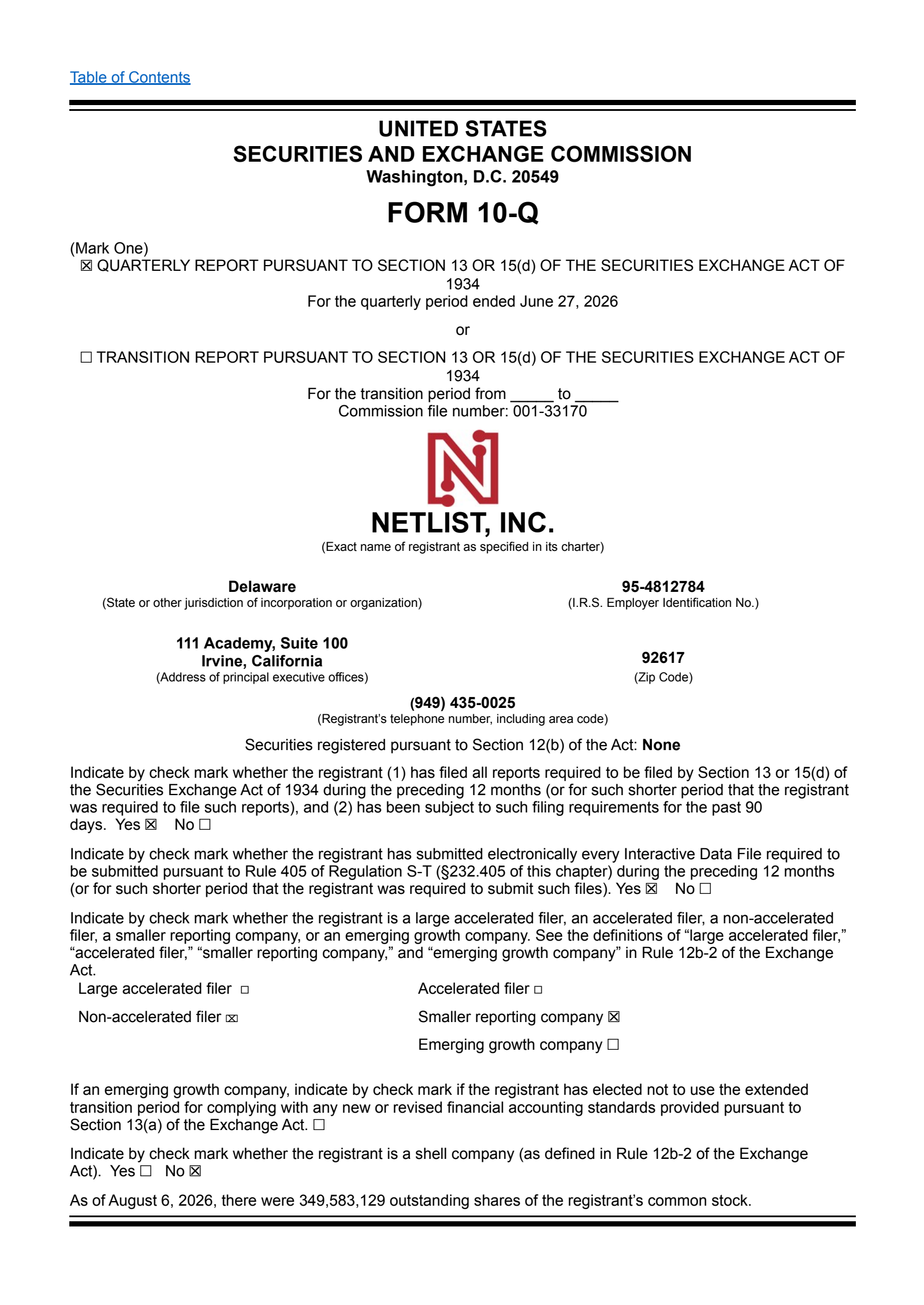 Netlist's Q2 2026 Quarterly report