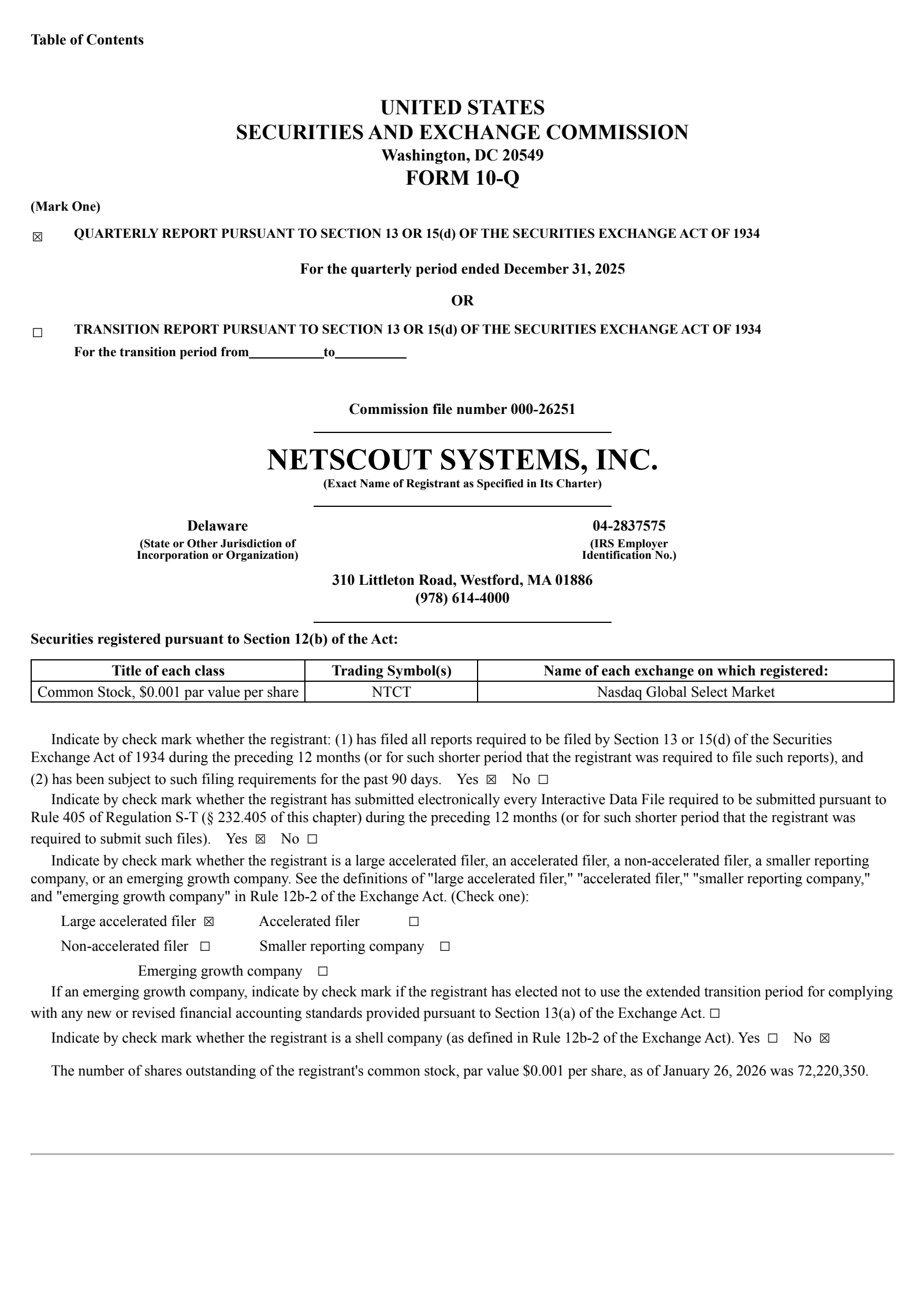 NetScout Systems' Q3 2026 Quarterly report
