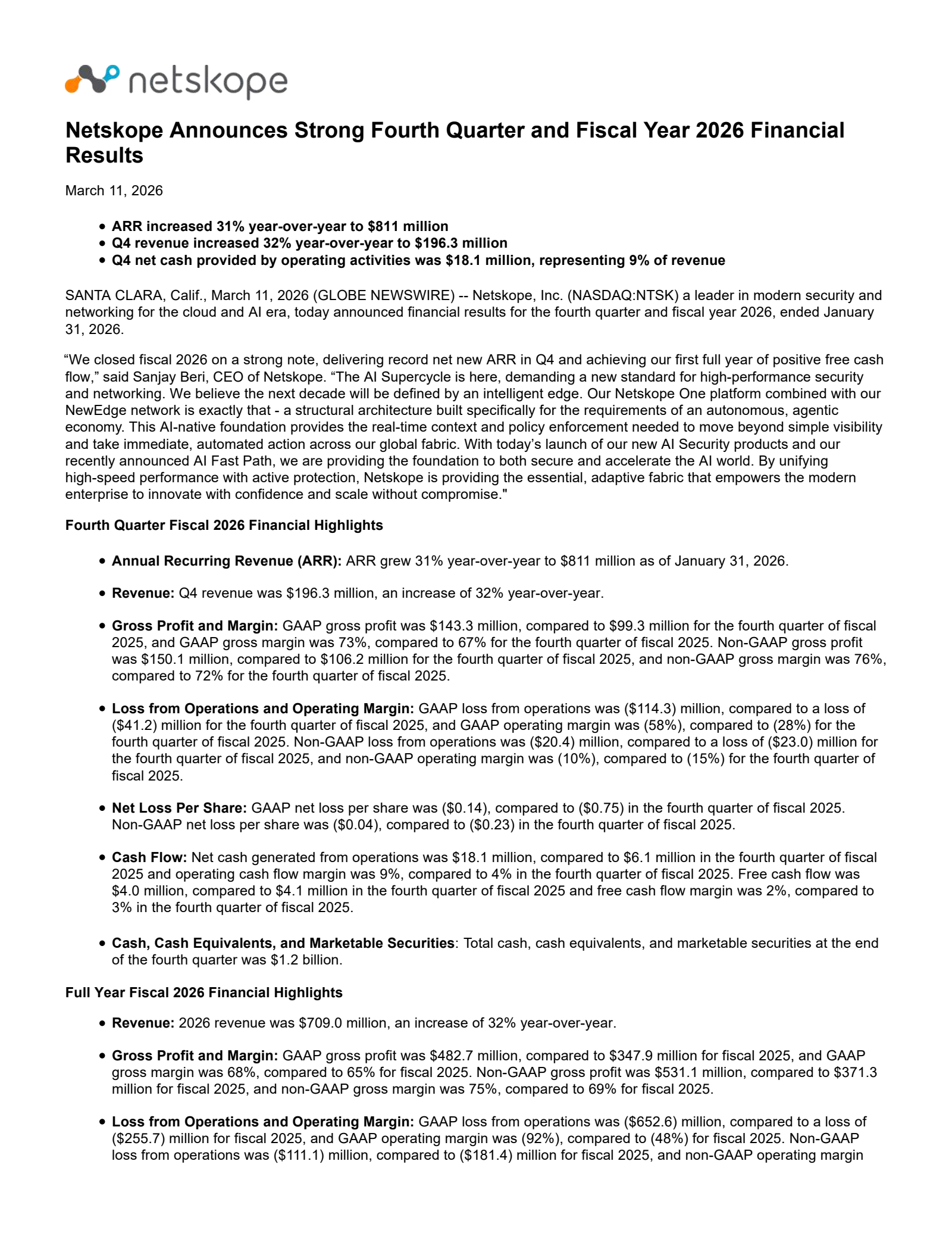 Netskope's Q4 2026 Press Release