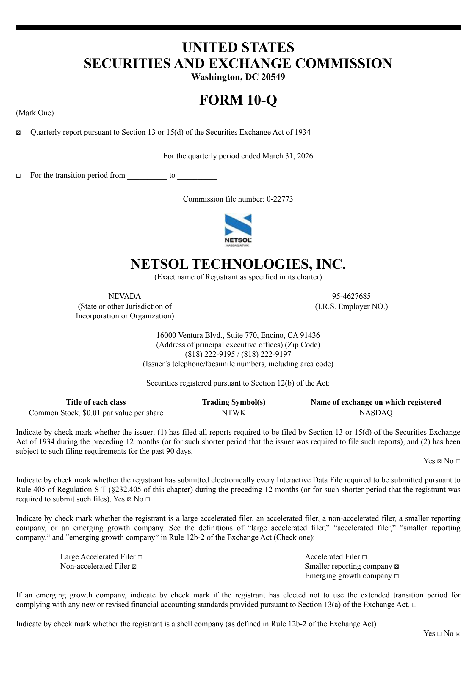 NetSol Technologies' Q3 2026 Quarterly report
