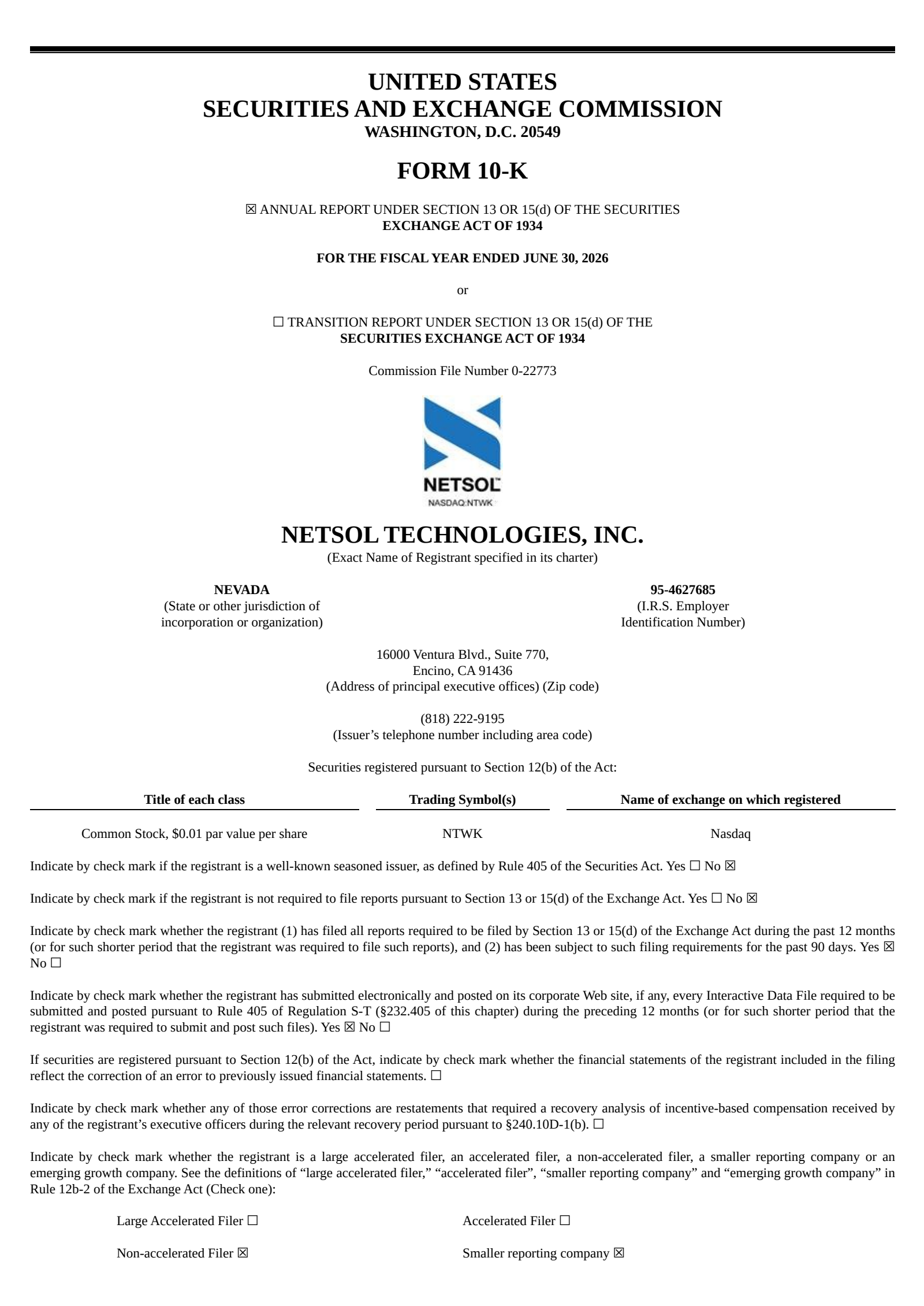NetSol Technologies' Q4 2026 Annual report
