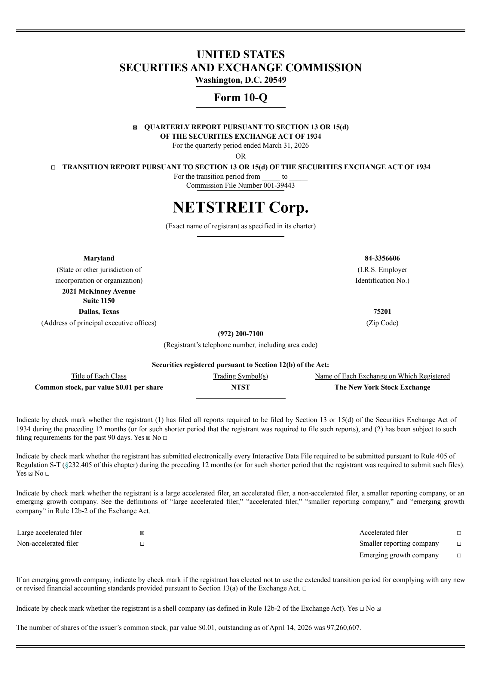 NETSTREIT's Q1 2026 Quarterly report