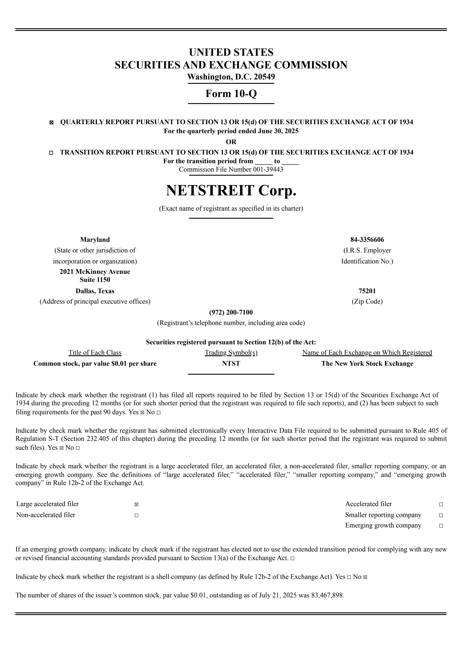 NETSTREIT's Q2 2025 Quarterly report