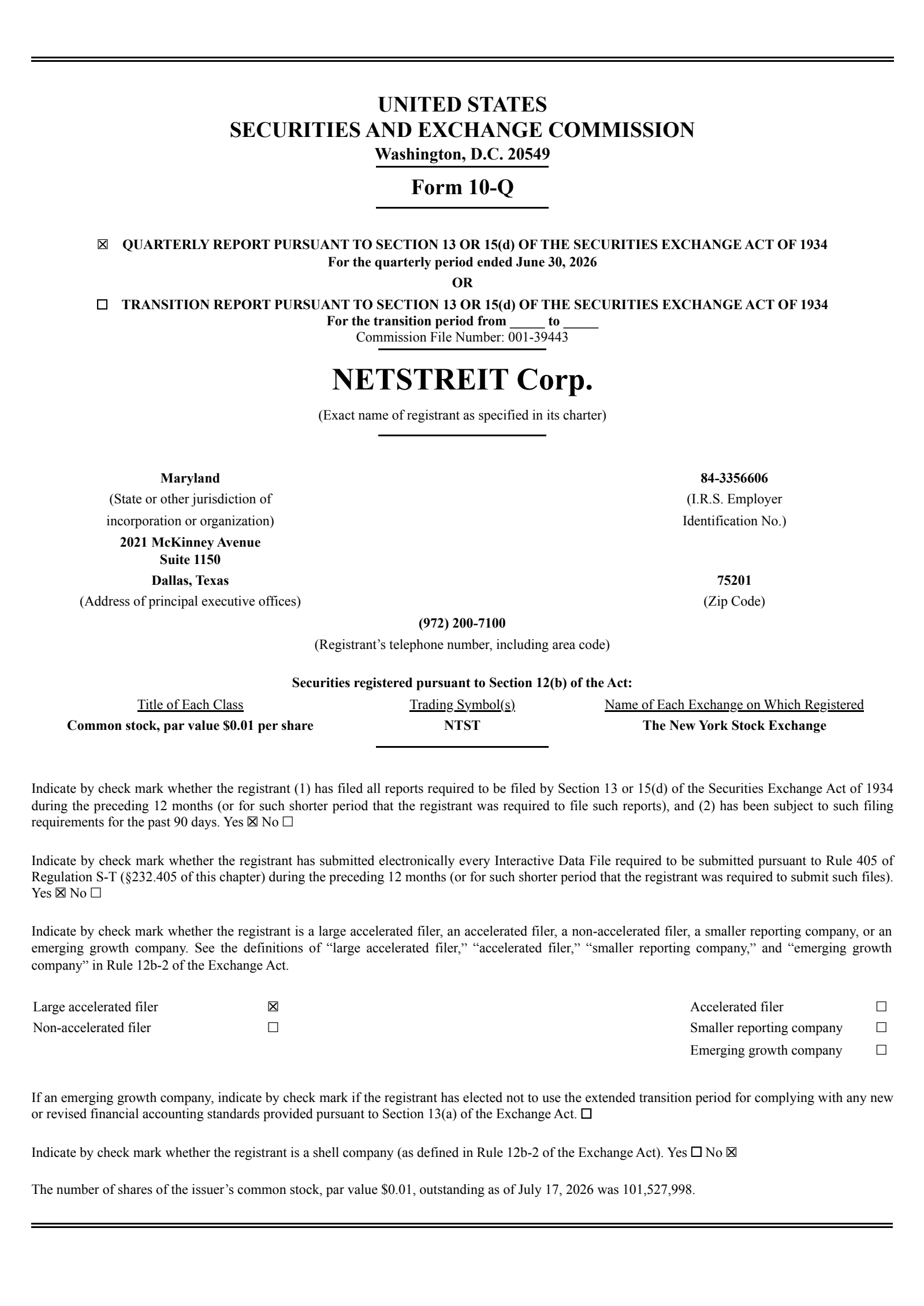 NETSTREIT's Q2 2026 Quarterly report