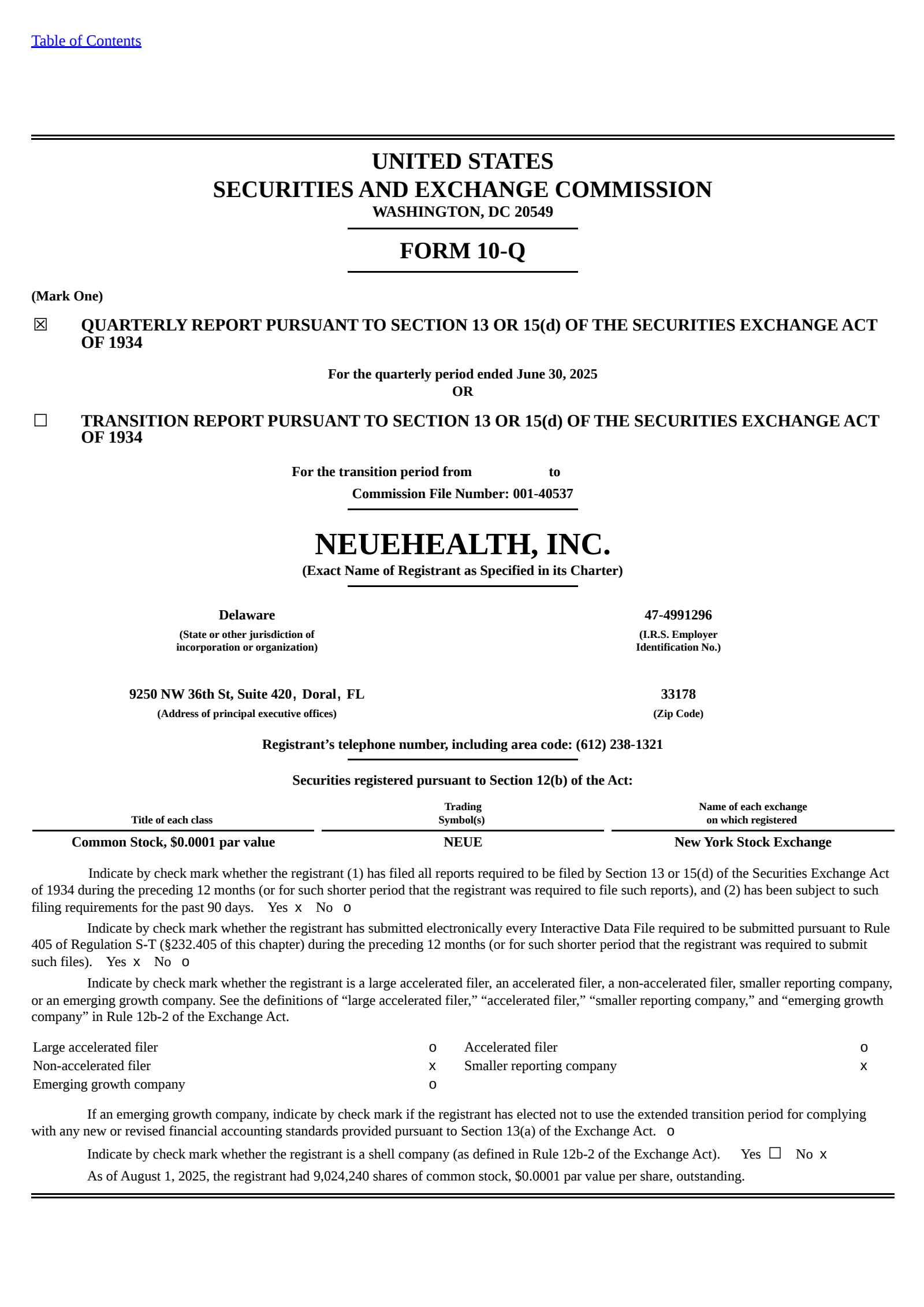 NeueHealth's Q2 2025 Quarterly report