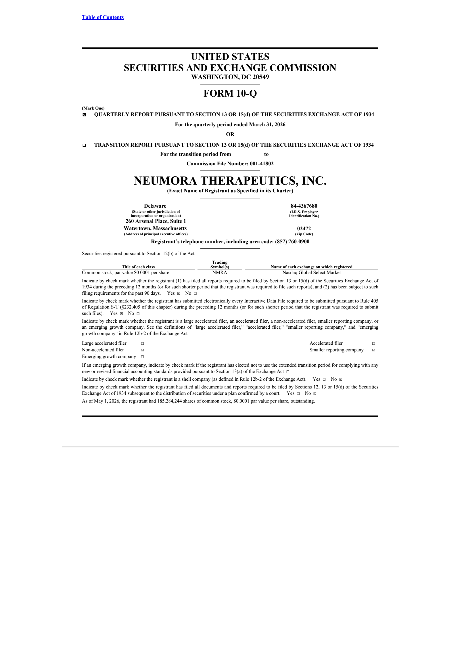 Neumora Therapeutics' Q1 2026 Quarterly report