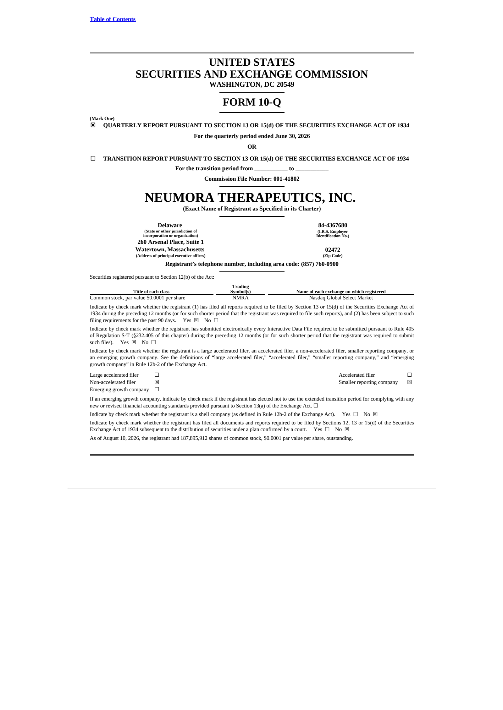 Neumora Therapeutics' Q2 2026 Quarterly report