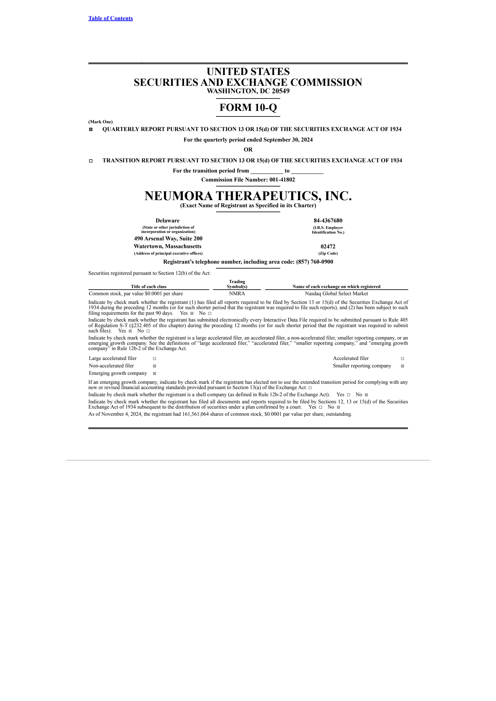Neumora Therapeutics' Q3 2024 Quarterly report