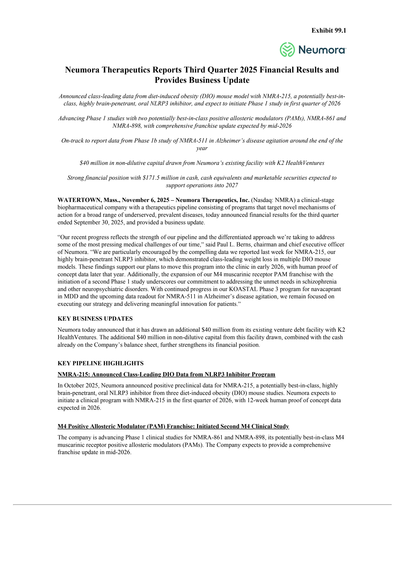 Neumora Therapeutics' Q3 2025 Earnings Release