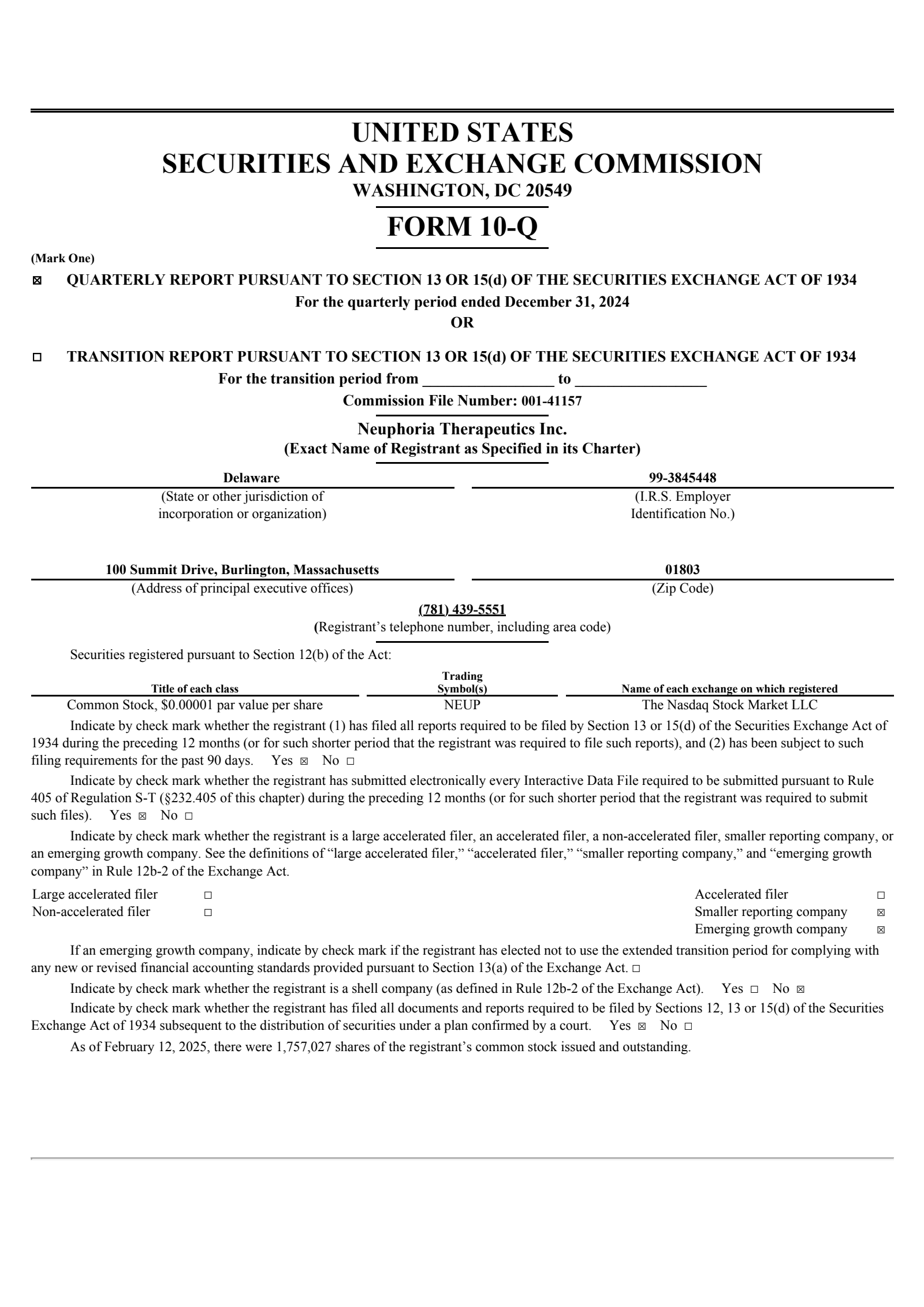 Neuphoria Therapeutics' Q2 2025 Quarterly report