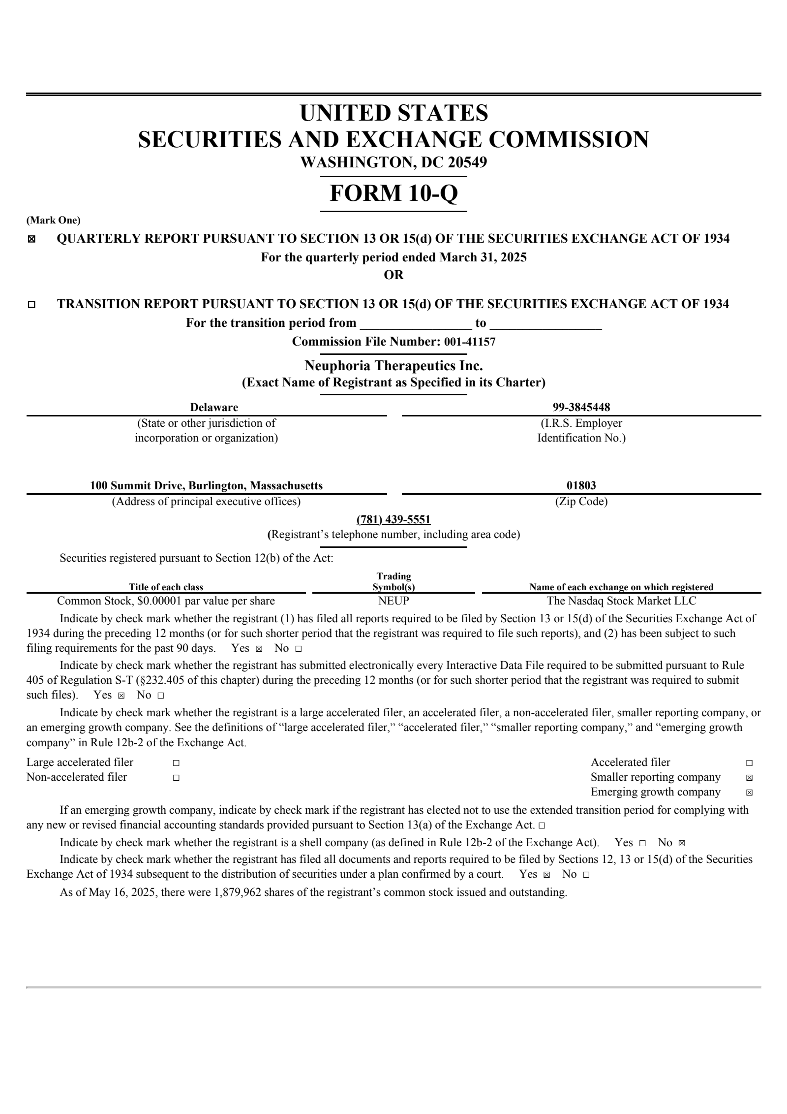 Neuphoria Therapeutics' Q3 2025 Quarterly report